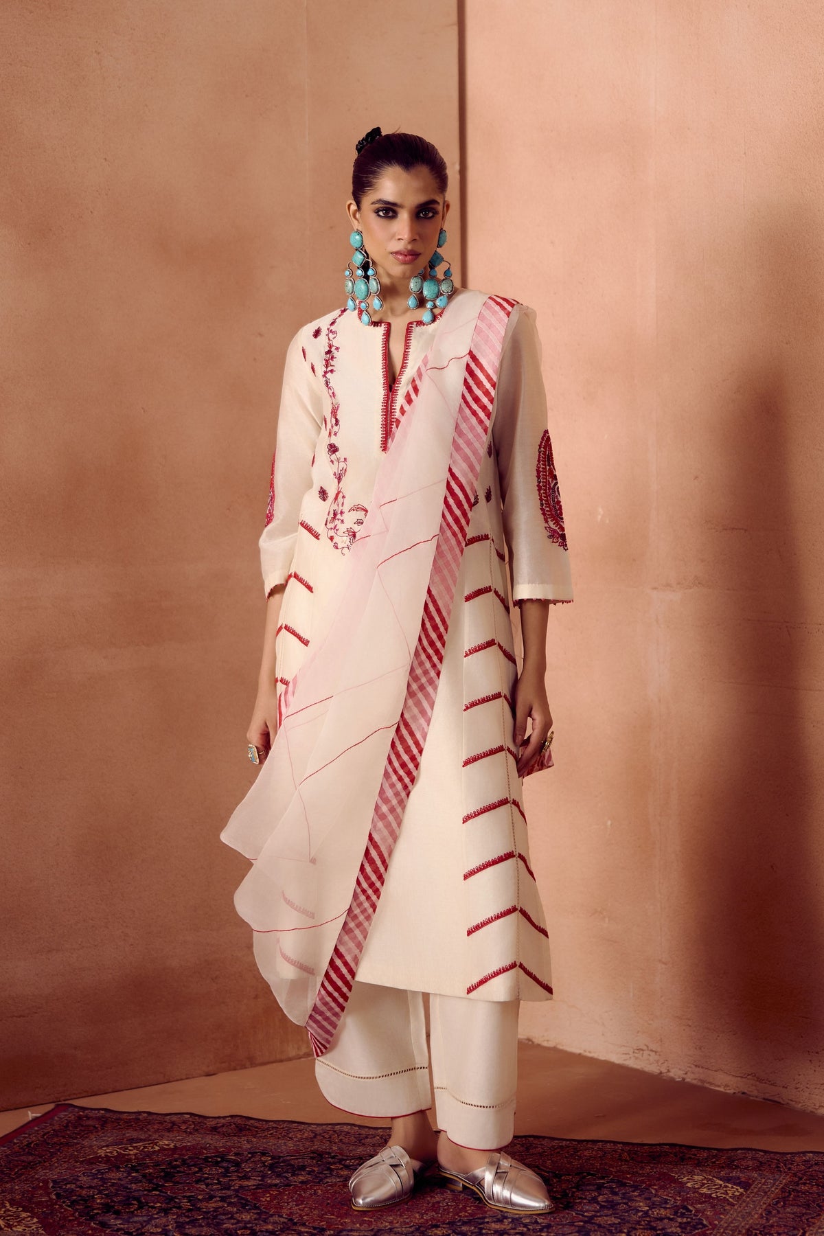 Ivory Red Kurta Set