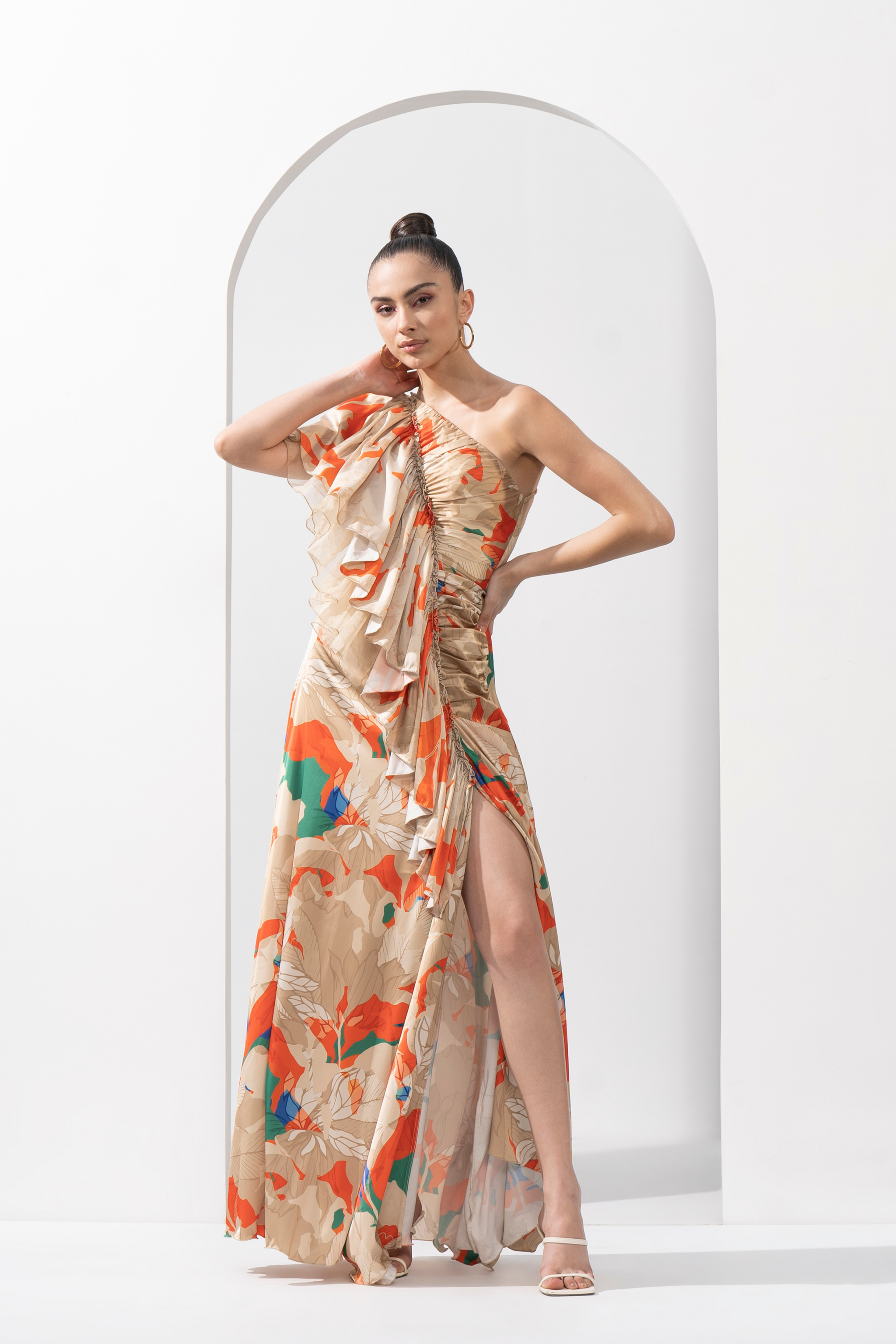 mandira wirk one shoulder dress One Shoulder Floral Gown