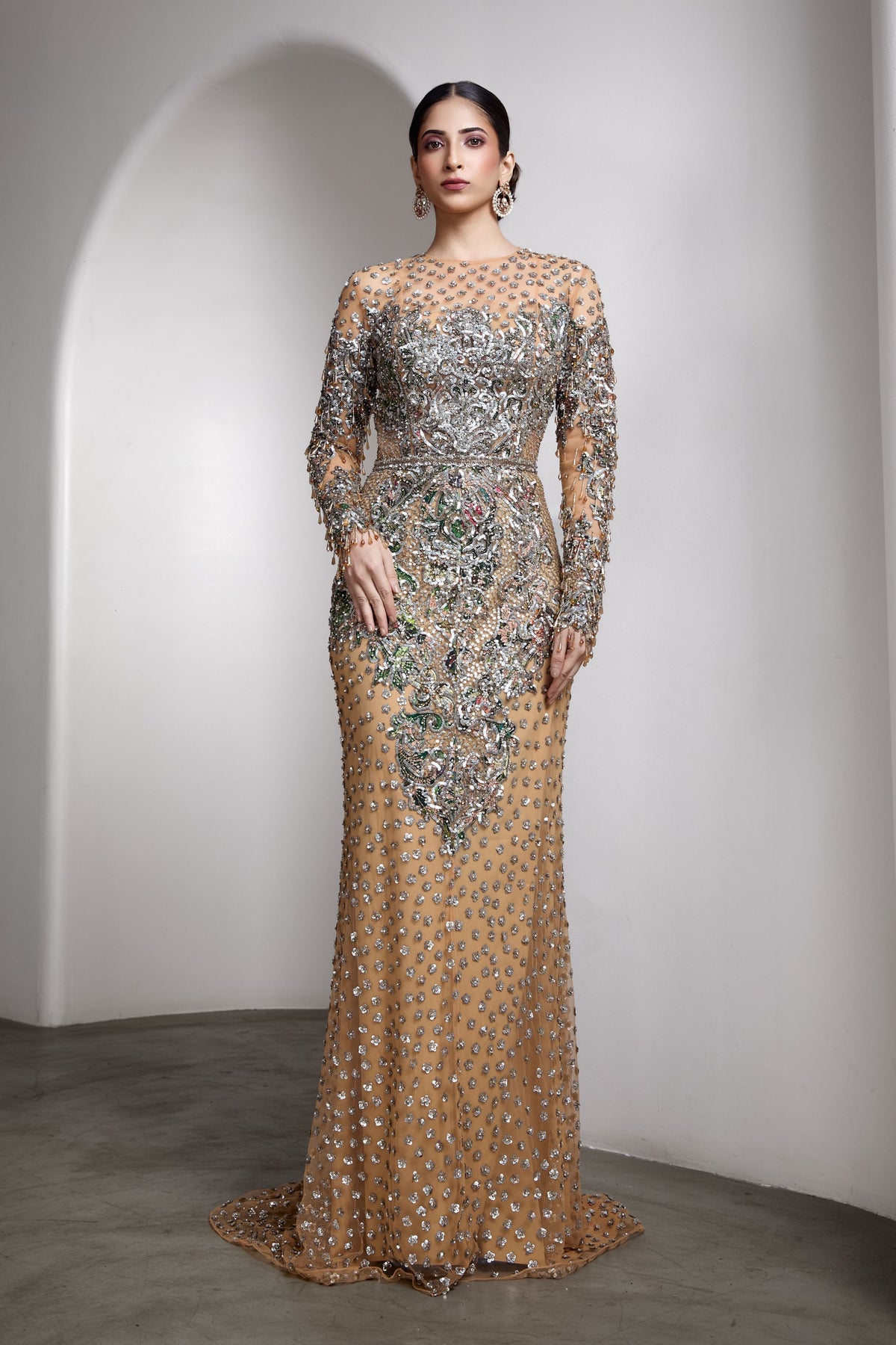 Nude Embroidered Gown