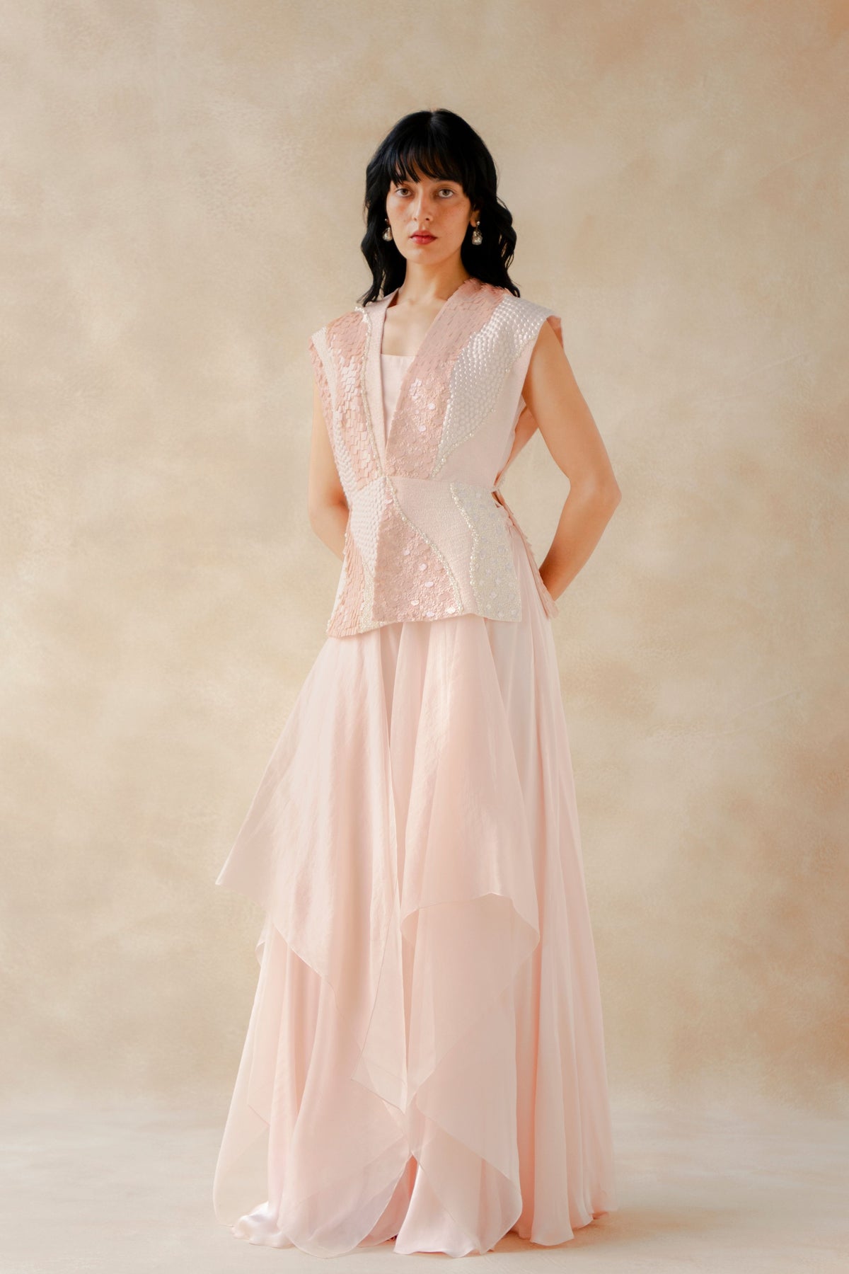 Embroidered Overlay Bustier With Sharara