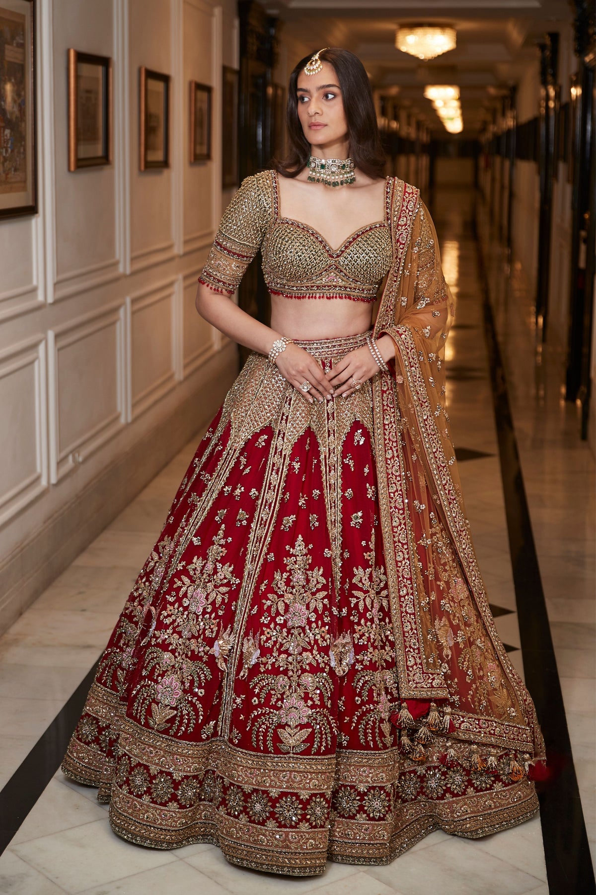 Noura Red Lehenga Set