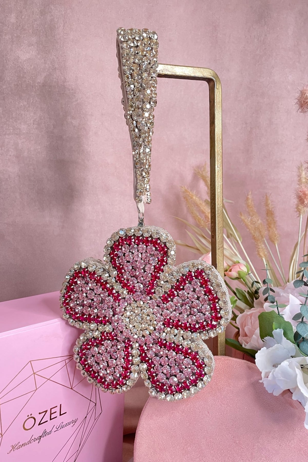 Pink and Gold Flower Mini Rhinestone Bag