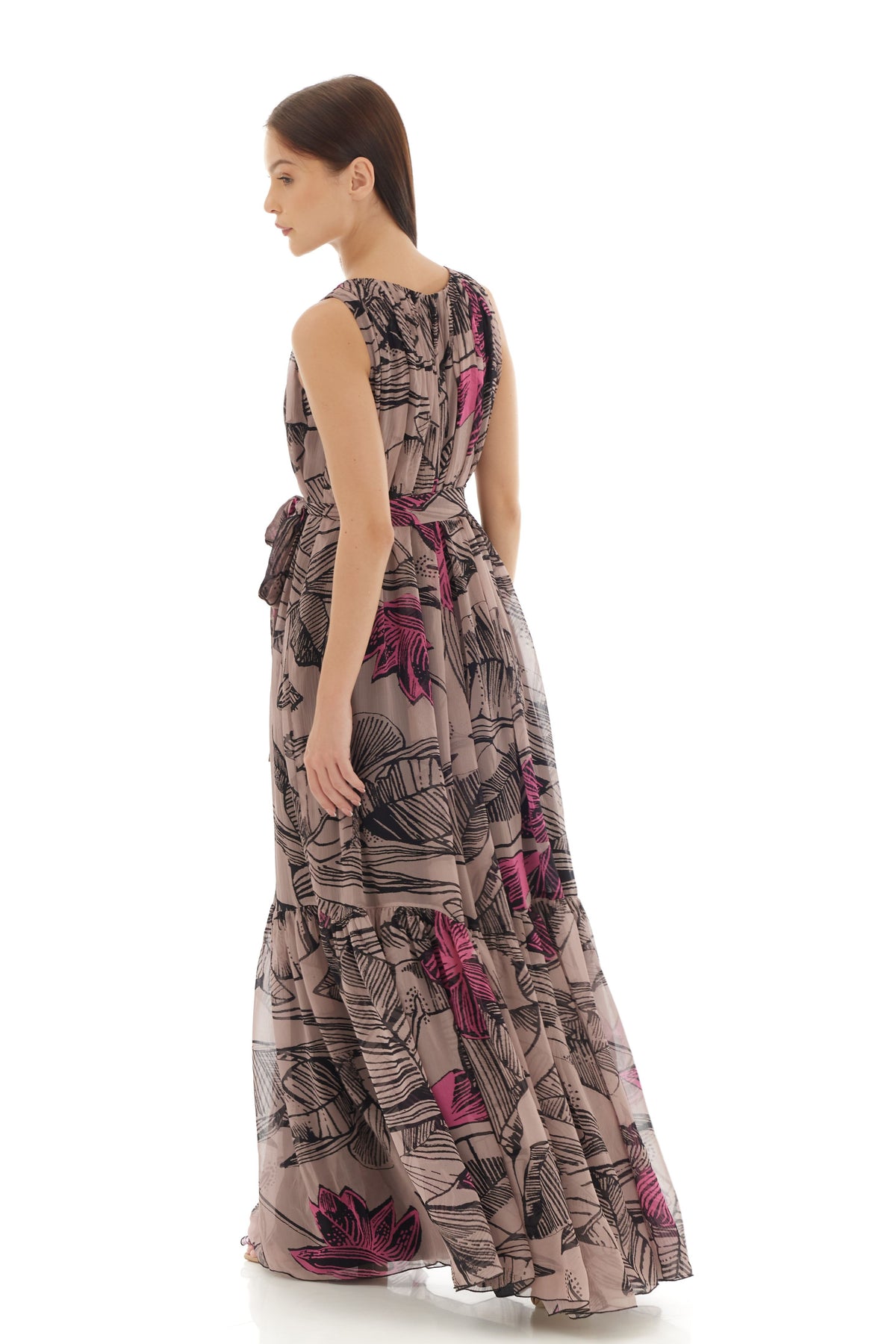 Grey Floral Long Dress