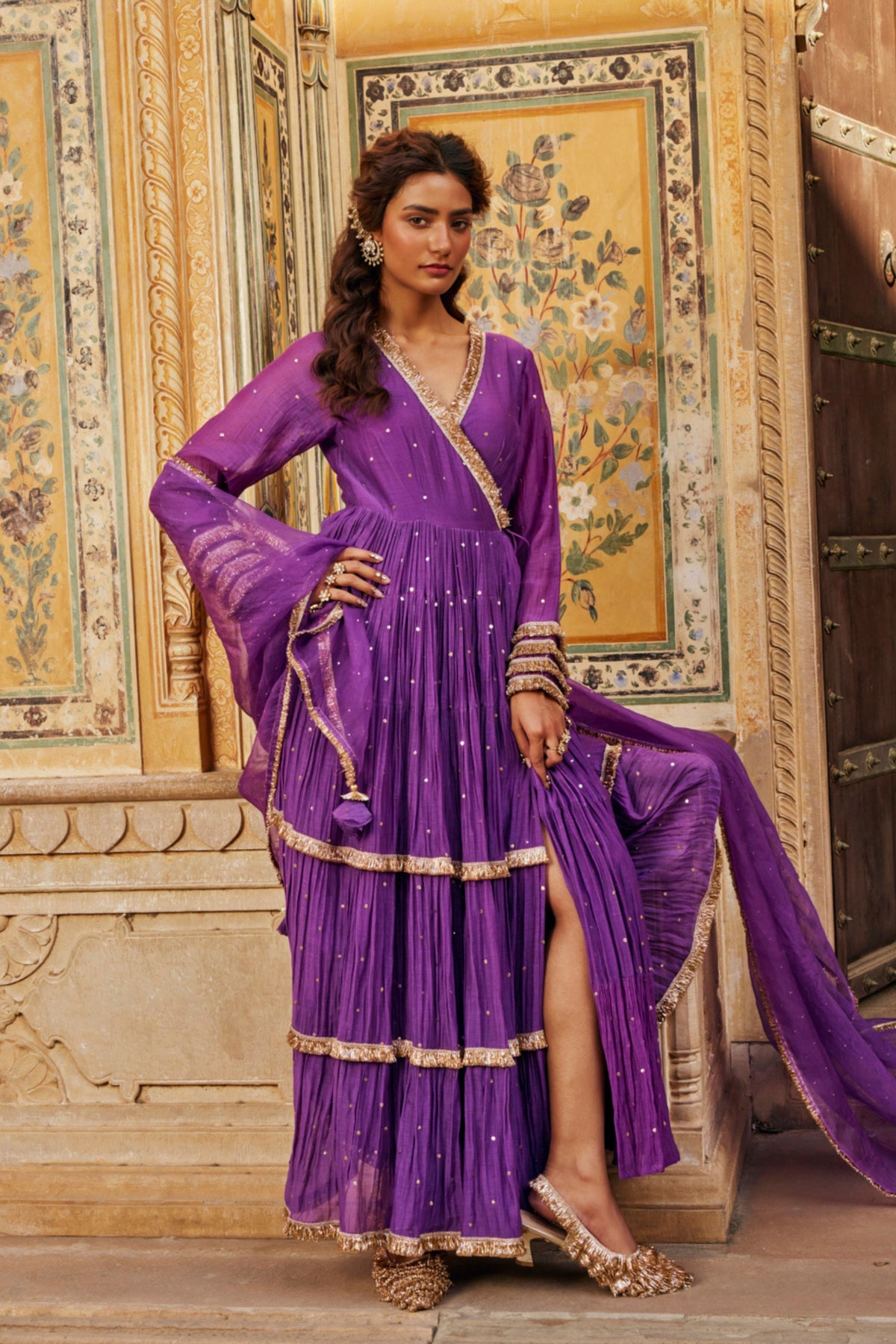 Imperial Purple Tiered Angrakha Set
