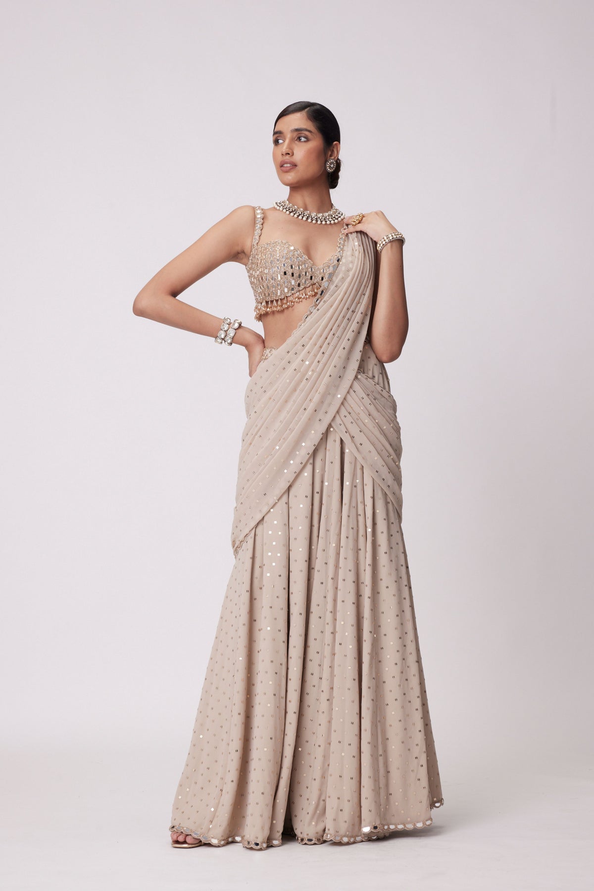 Light Beige Saree Set