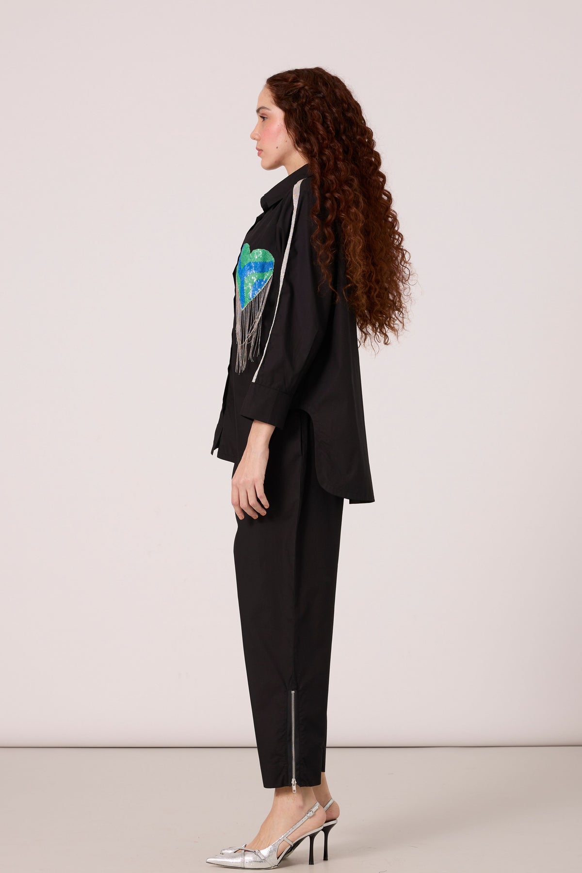Emille Applique Black Shirt