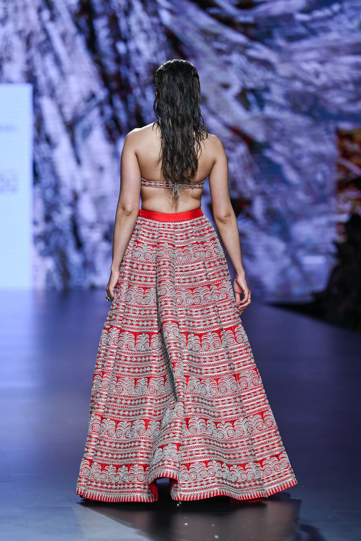 Red Geometric Heavy Lehanga Set
