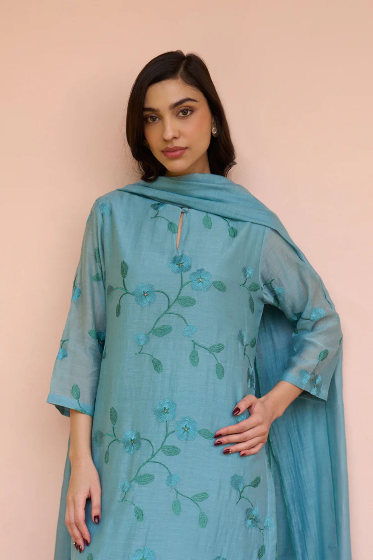 Embroidered Blue Kurta Set