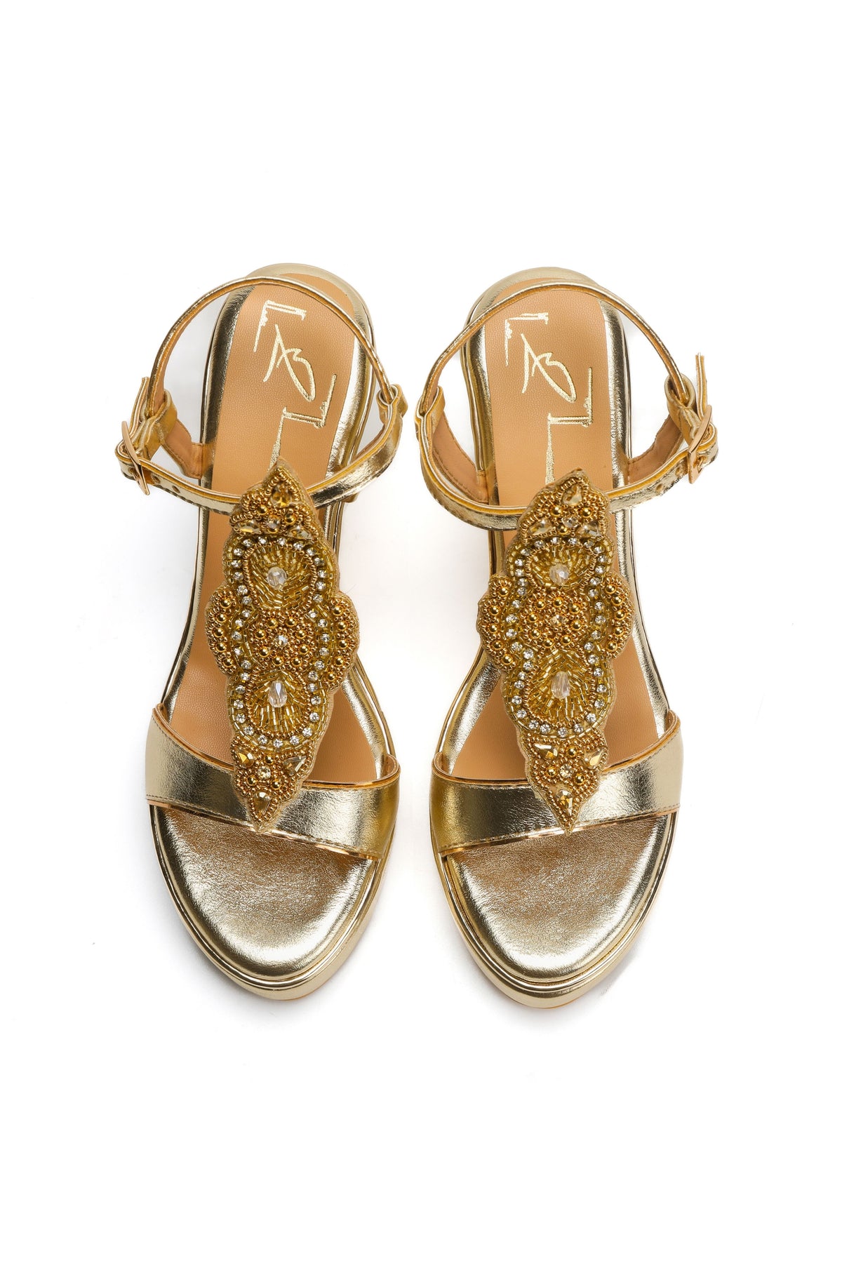 Gold Embroidered Wedges