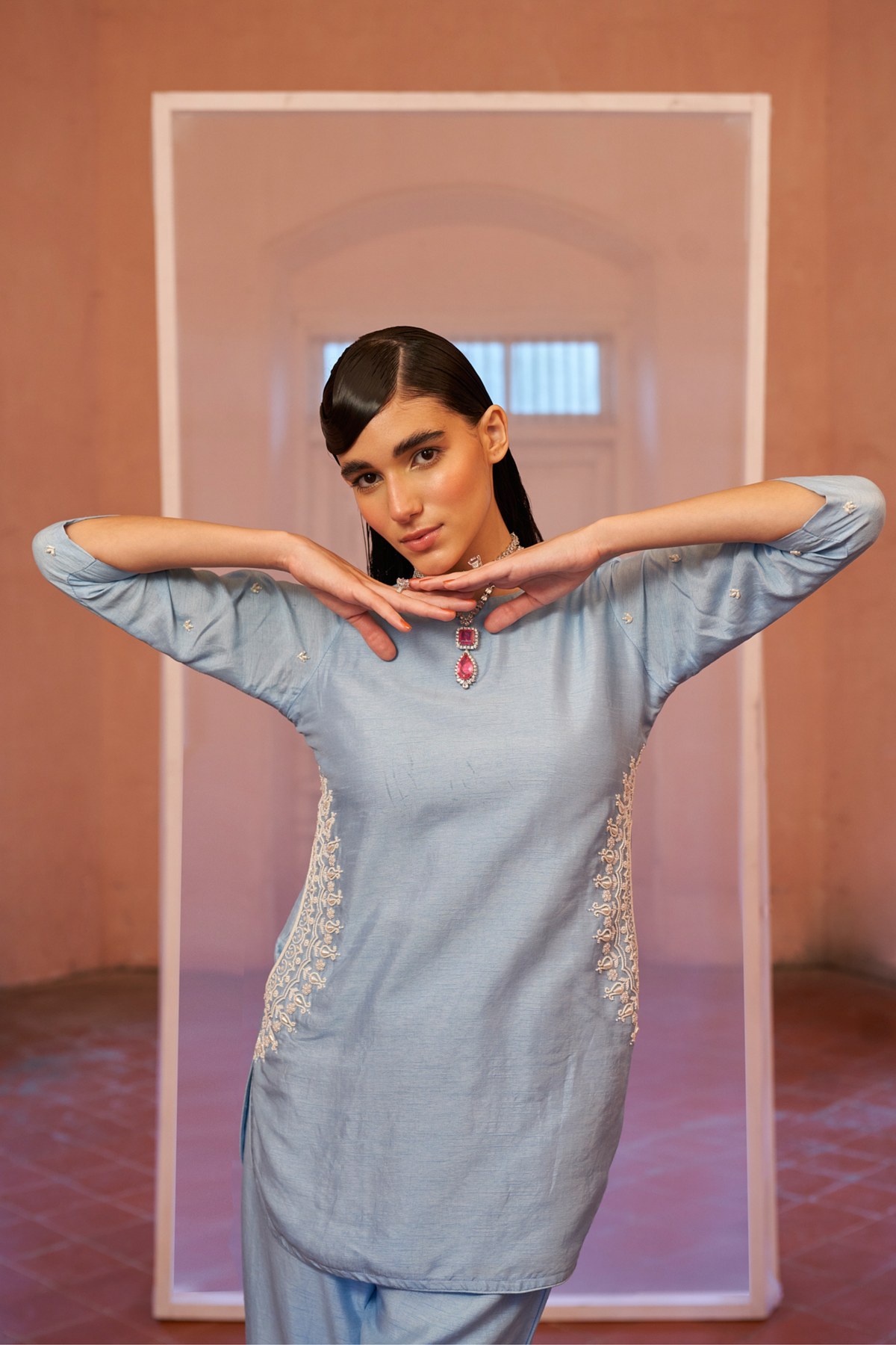 Powder Blue Pocket Kurta Set