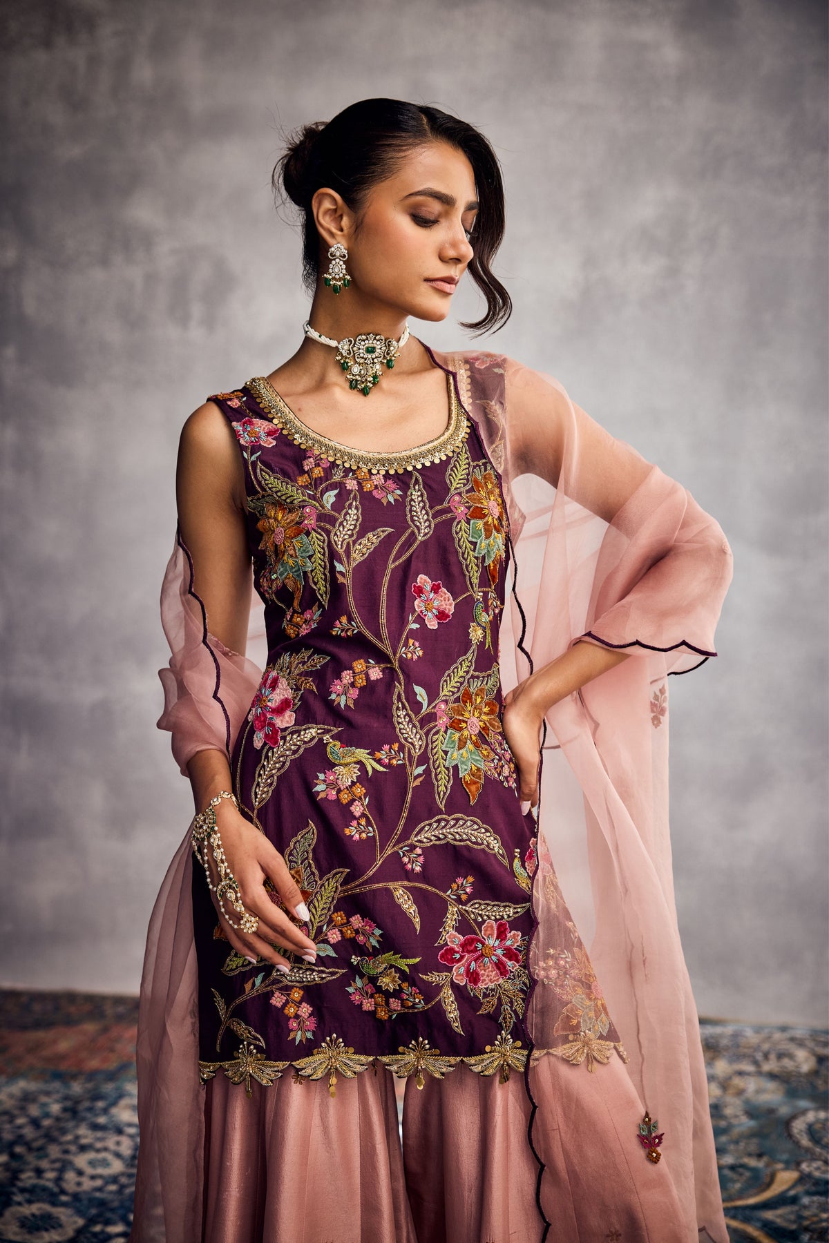 Dark Purple Sharara Set
