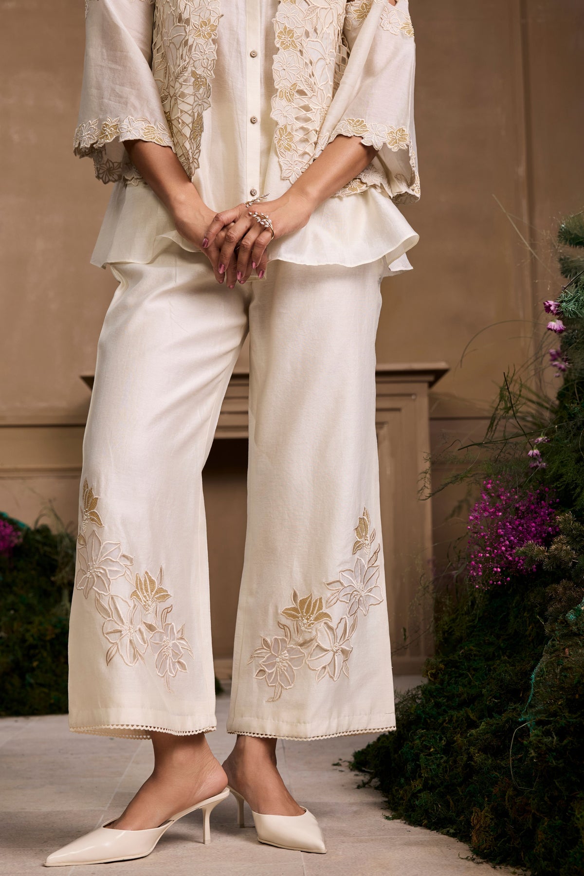 Ivory Metallic Applique Pant