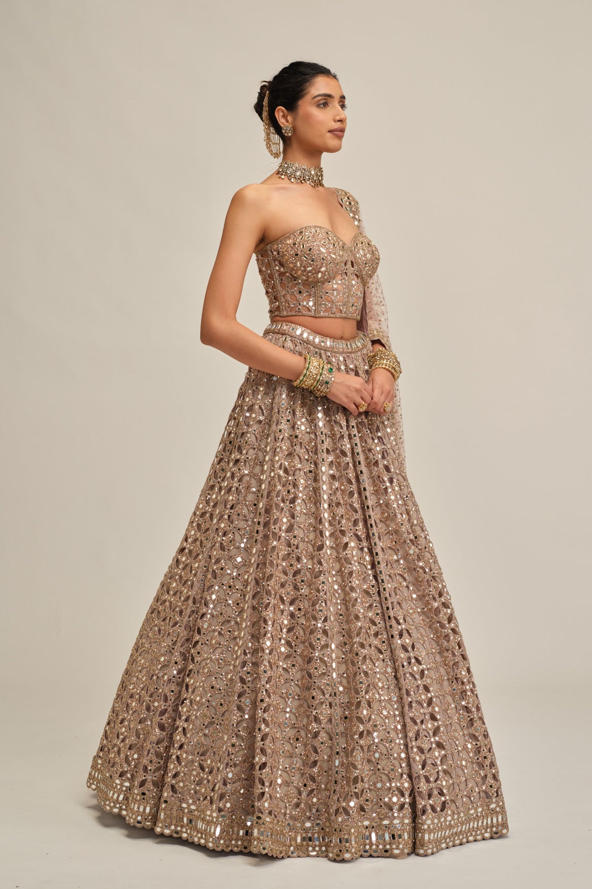 Ash Pink Cutwork Lehenga Set