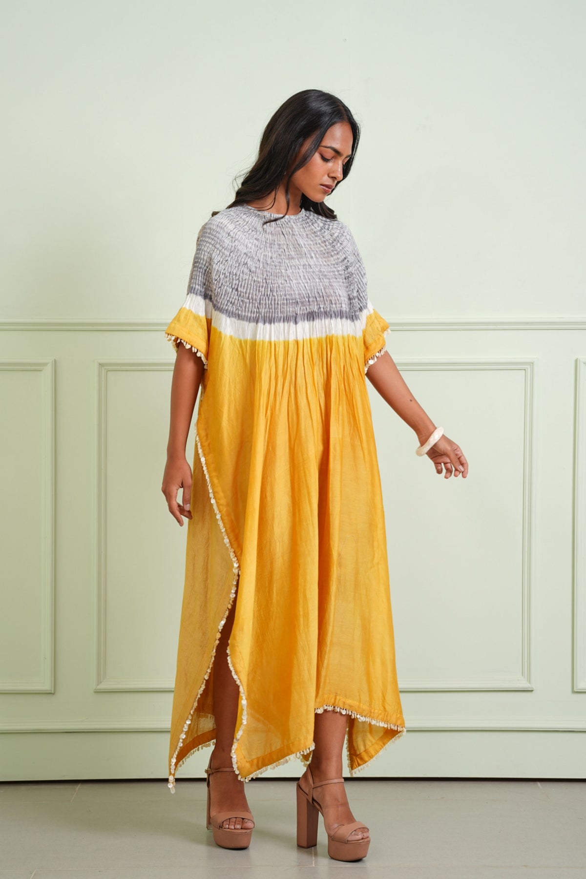 Yellow Shibori Tissue Kaftan