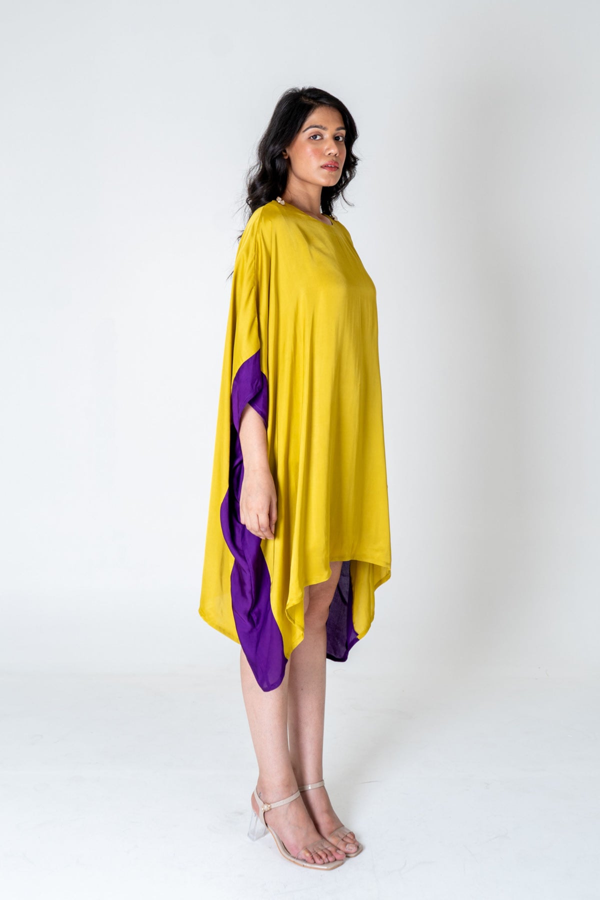 Yellow-purple Short Kaftan Dress