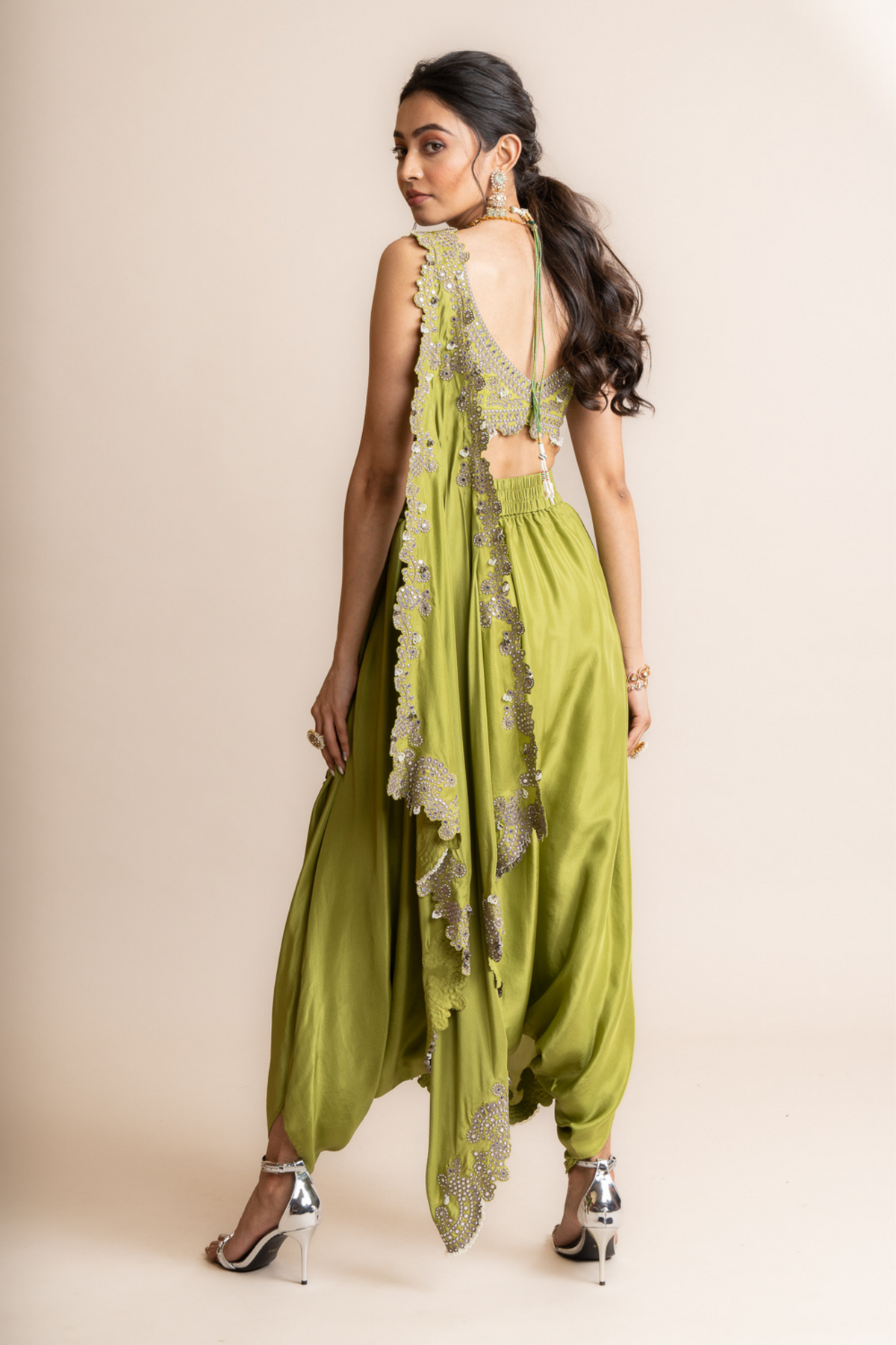 Pista Green Pre-draped Sari Set