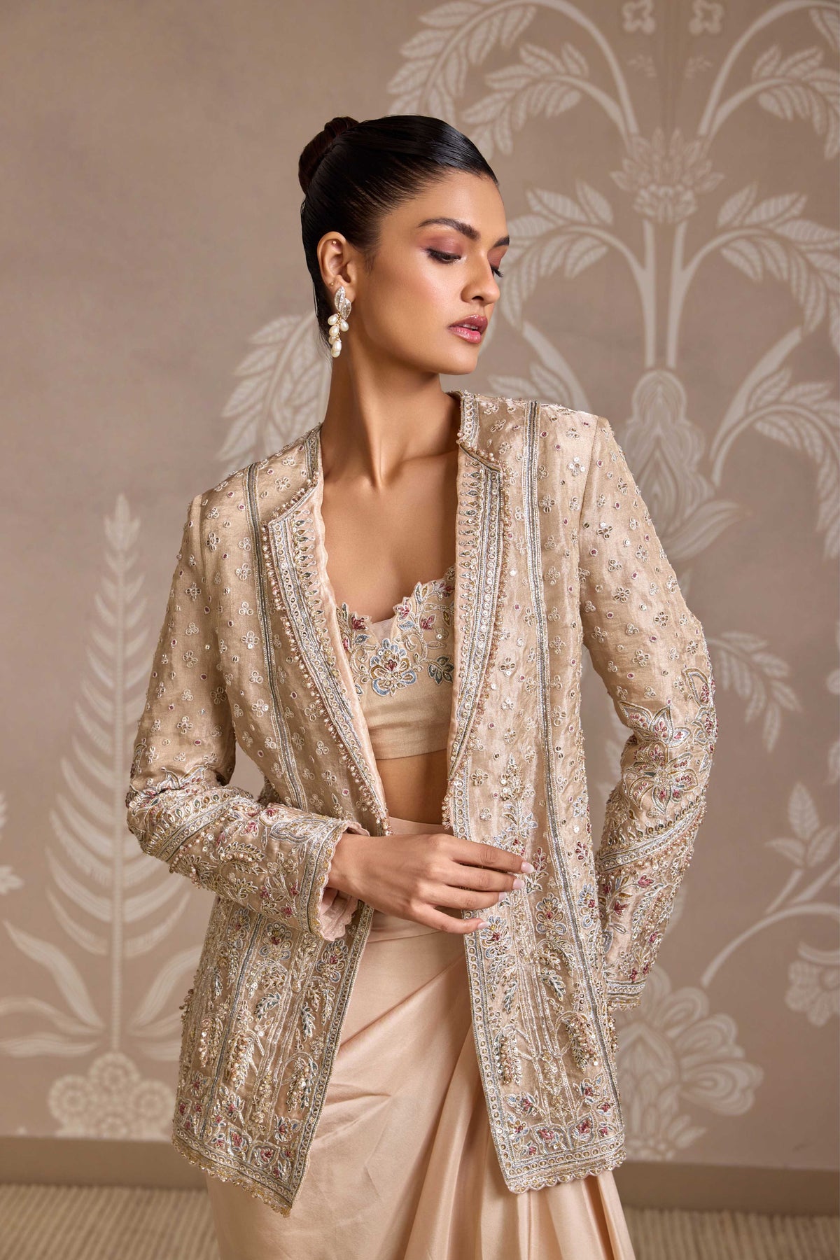 Gunmetal Embroidered Jacket Set