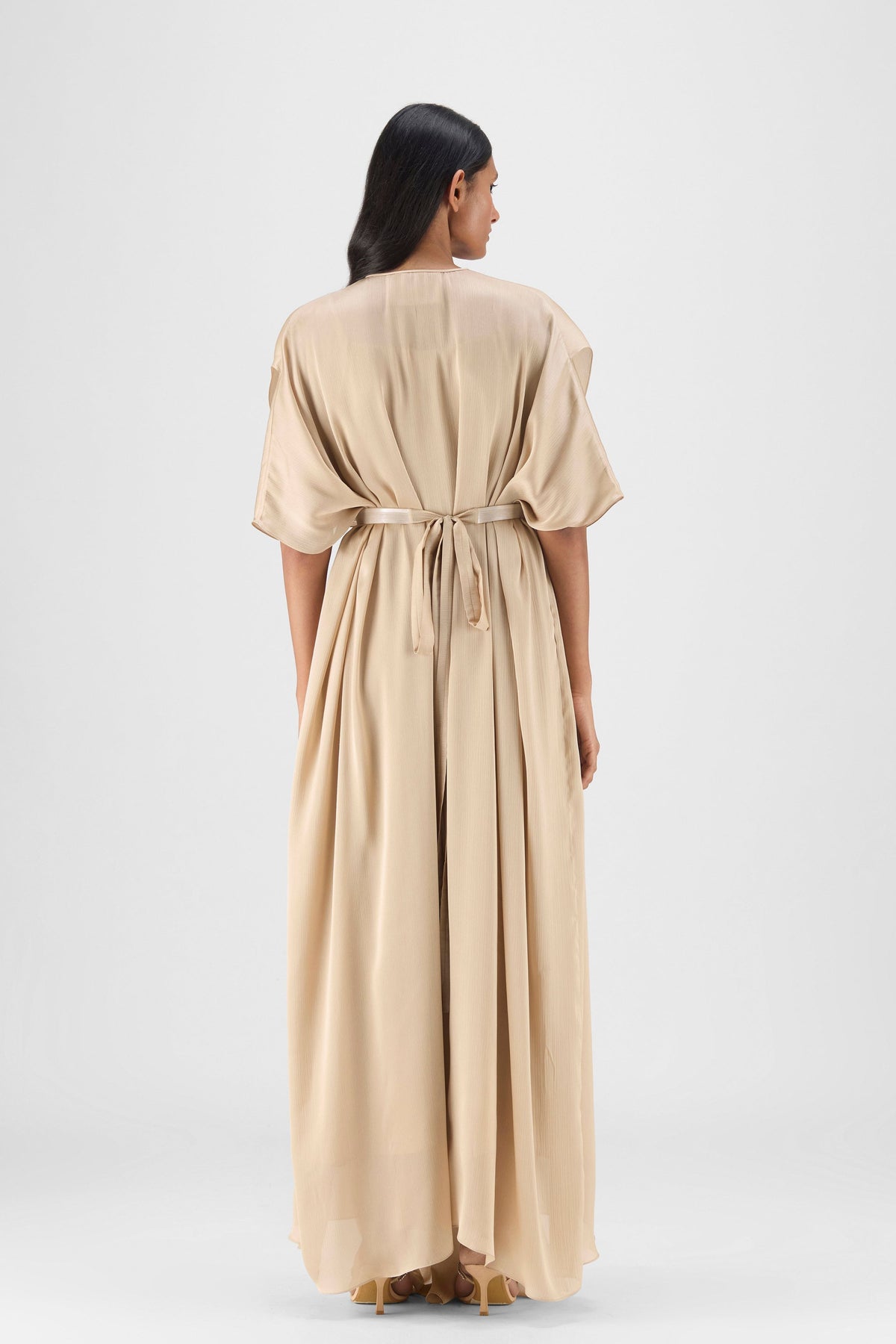 Pleated Layered Gown in Sand