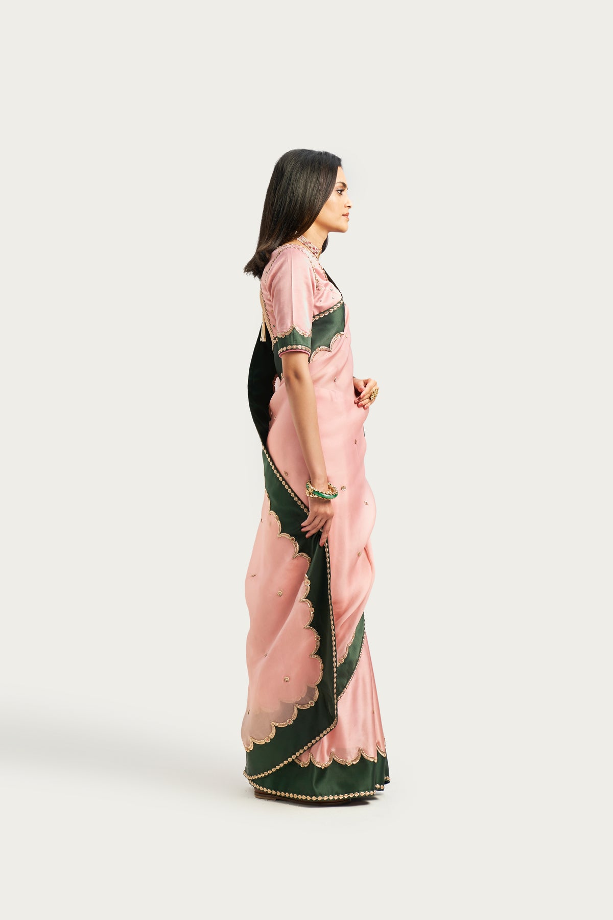 Firdaus olive embroidered saree