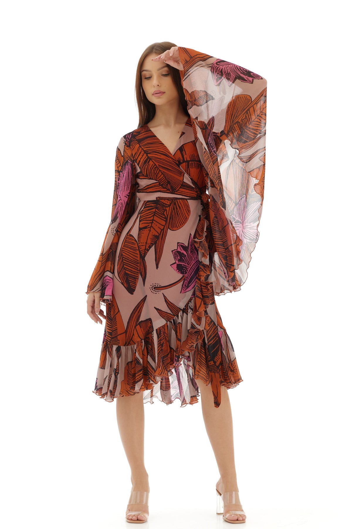 Orange and Beige Wrap Dress
