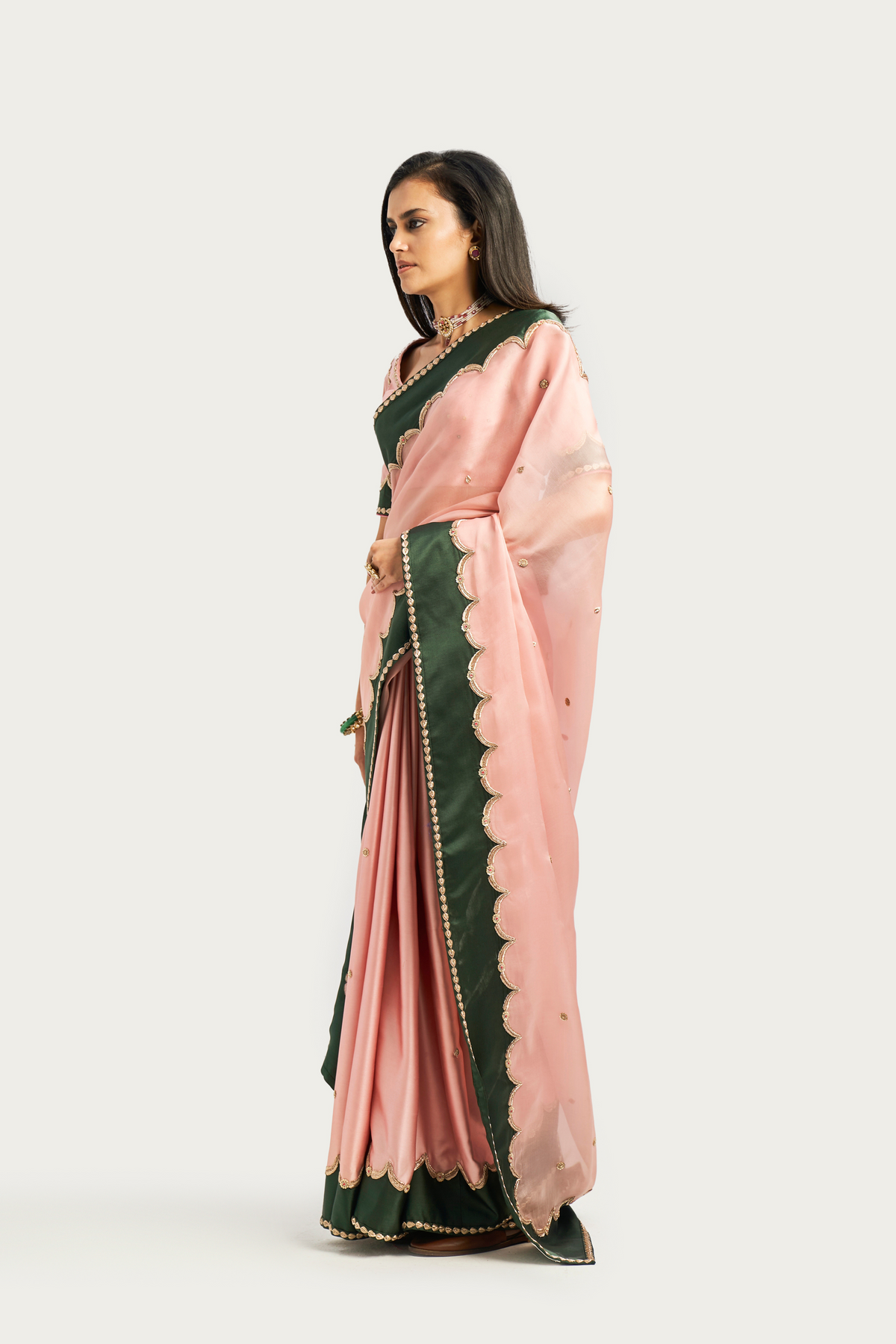 Firdaus olive embroidered saree