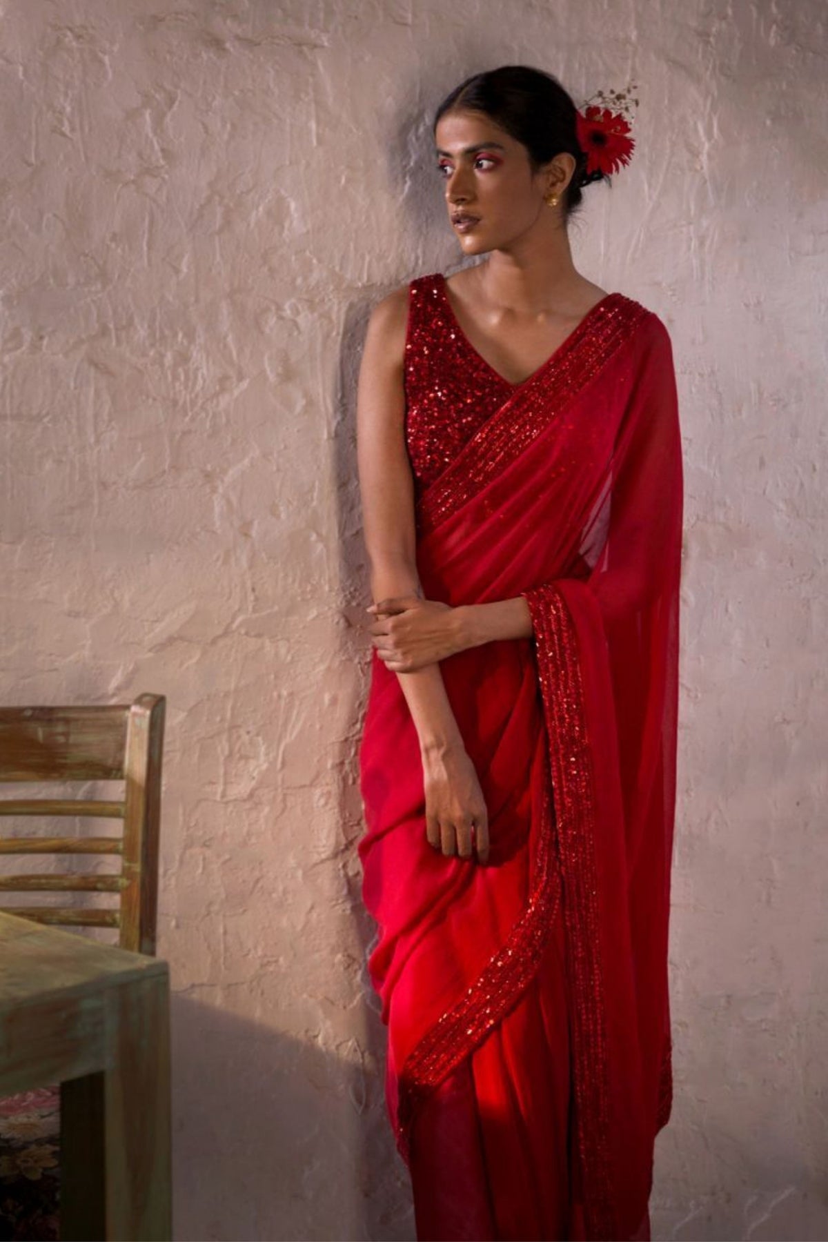 Anamika Red Saree Set