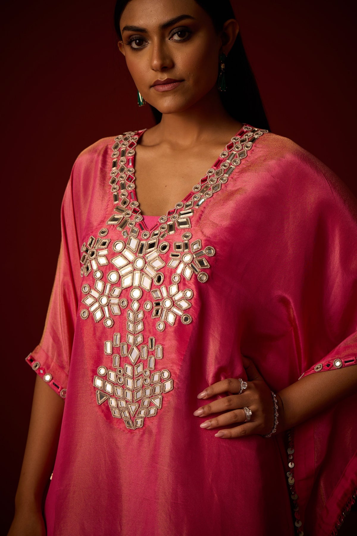 Rani Pink Mirror Work Kaftan Set