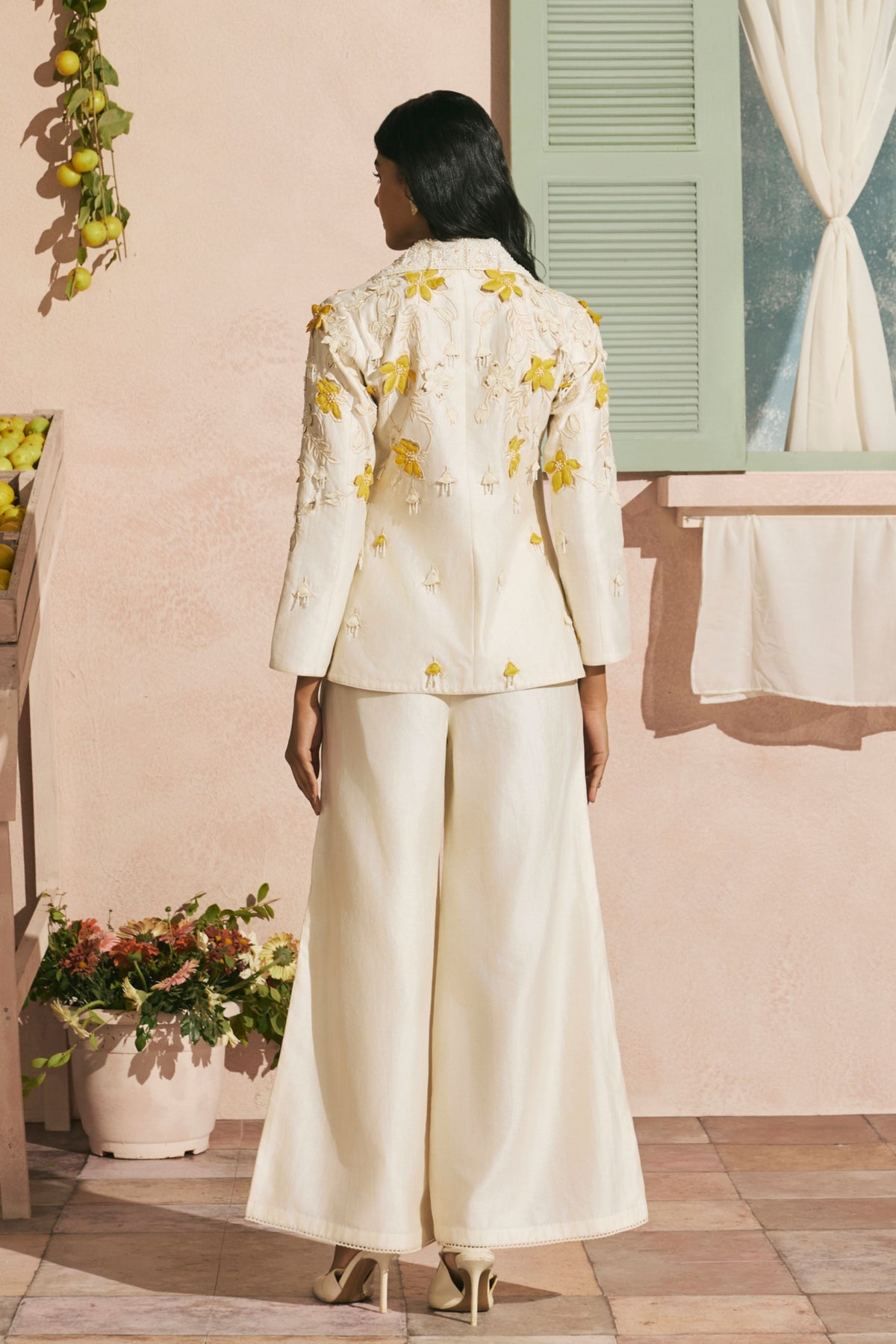 Ivory Cutwork Flared Pants