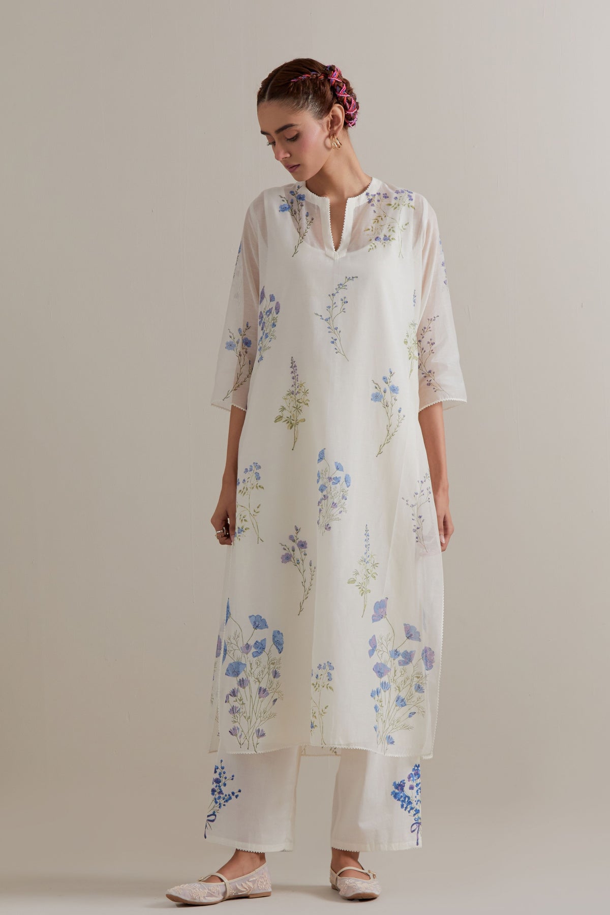 Blue Green Floral Kurta