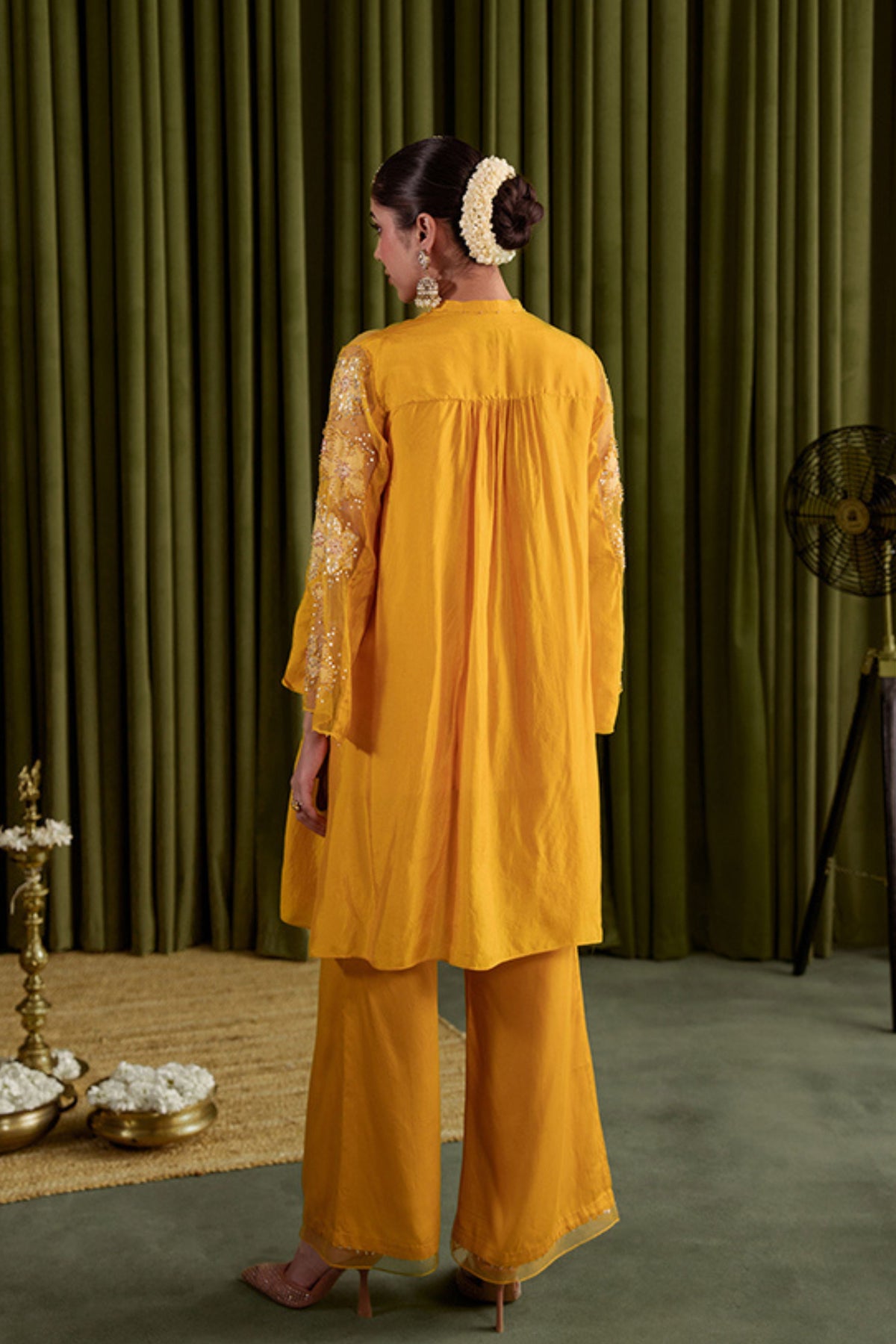 Golden Yellow Floral Kurta Set