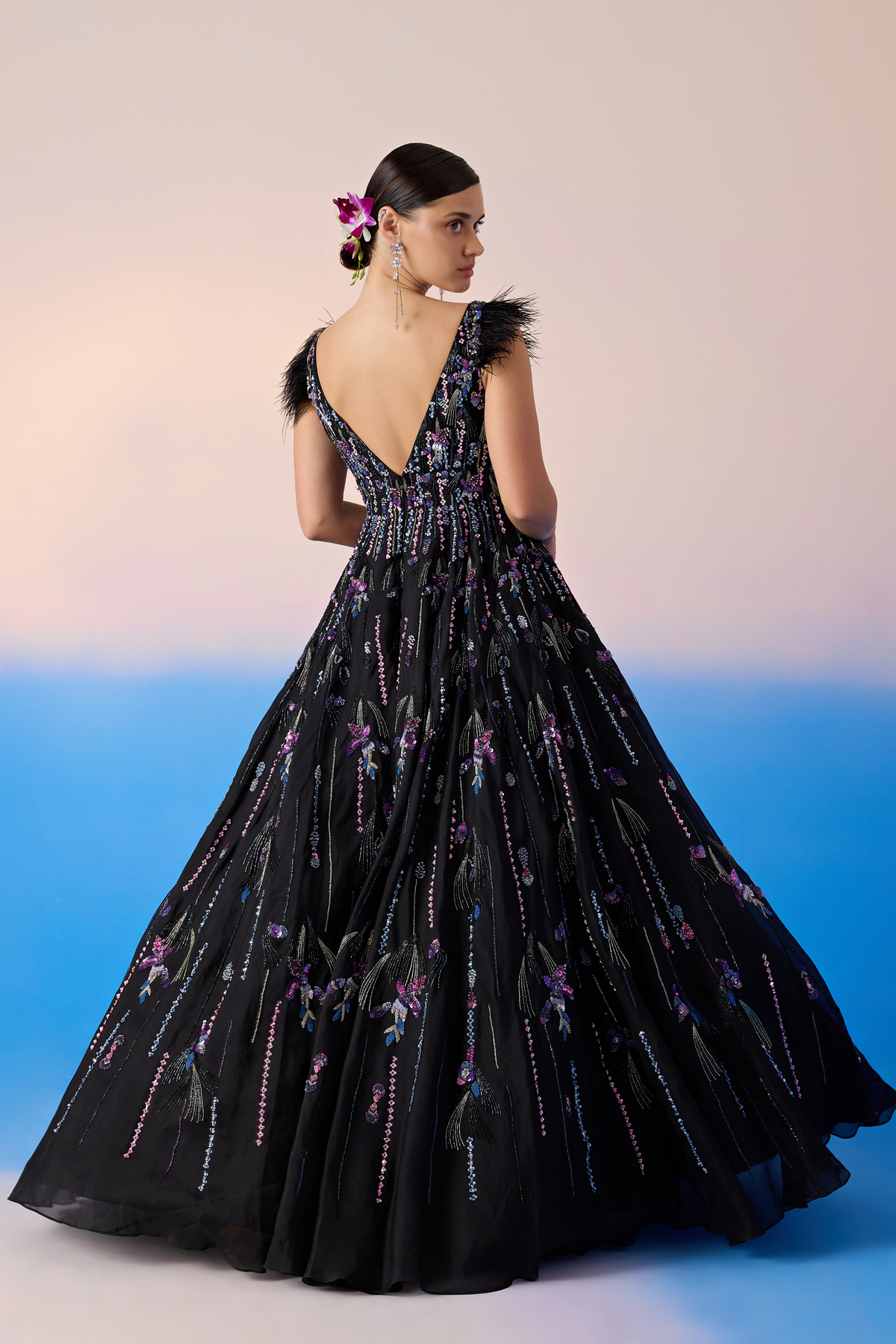 Black Embroidered  Gown