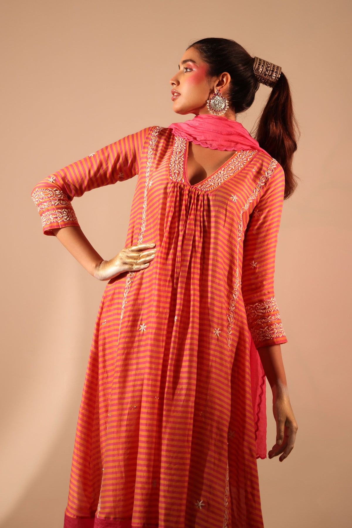 Pink Chanderi Kurta Set