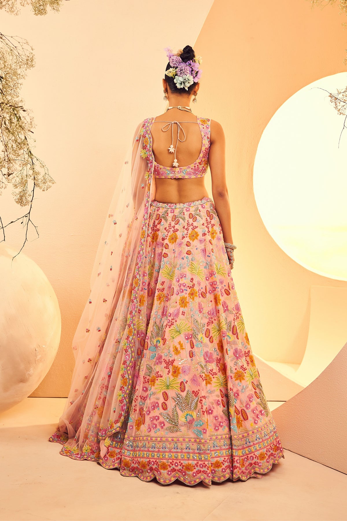 Peach Multifoilage Lehenga