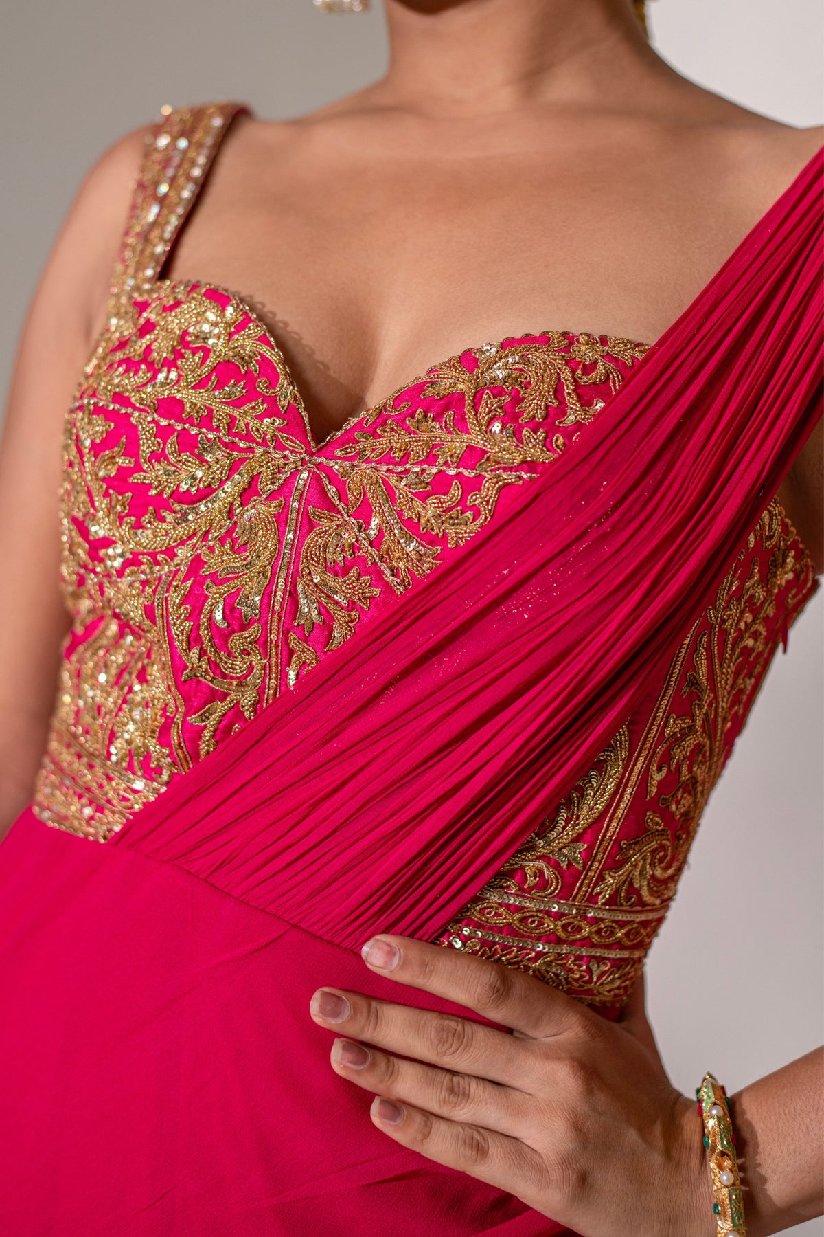 Fuchsia Pink Corset Saree Set