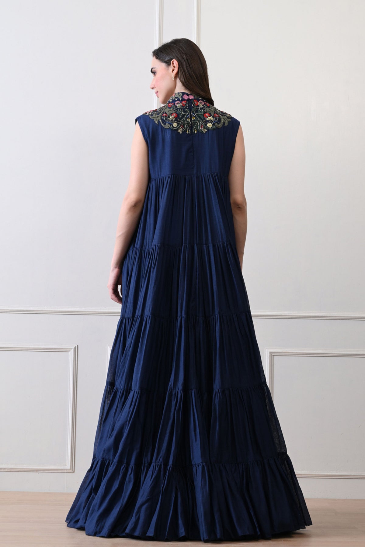 Blue High-neck Maxi Dress
