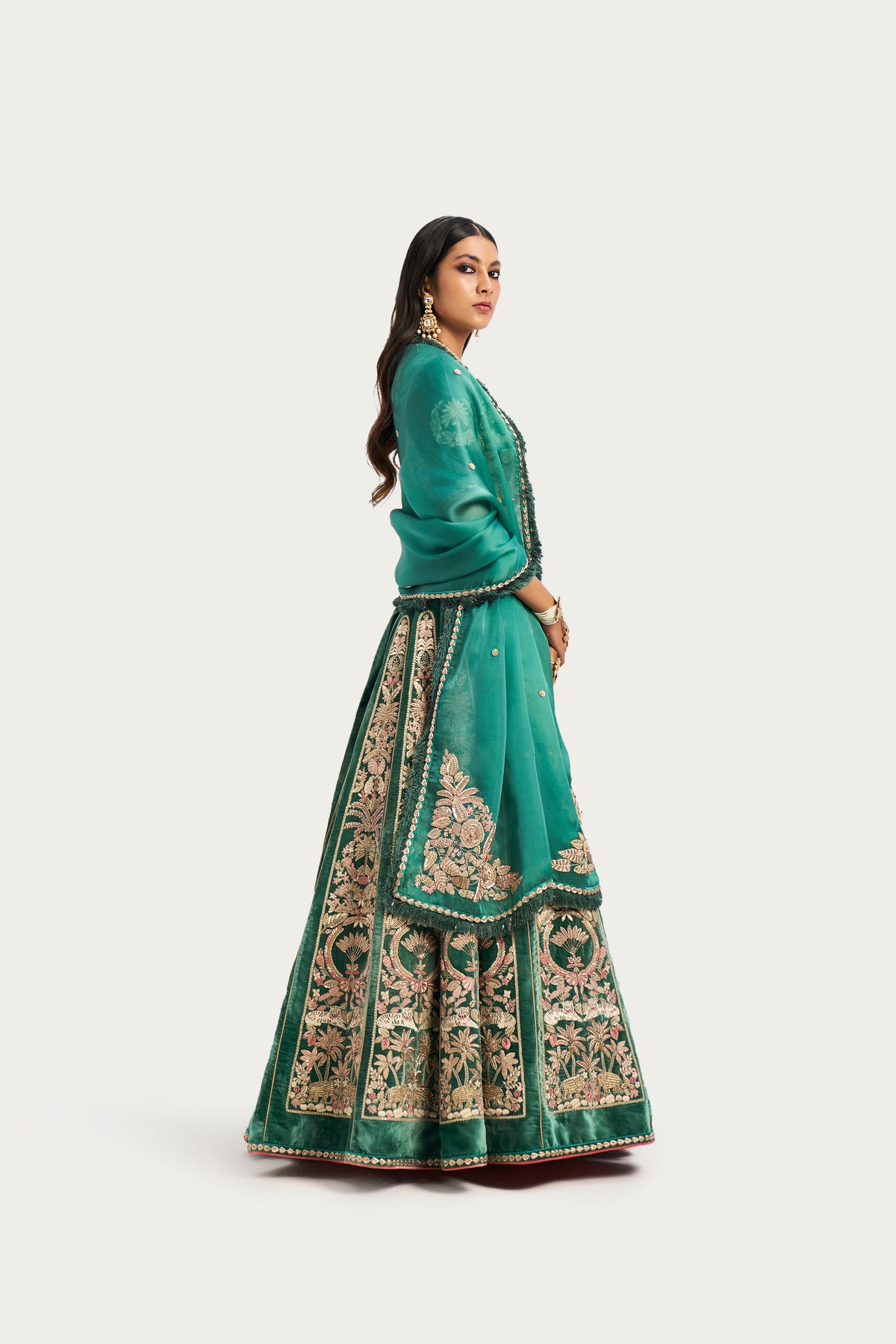 Jardin majorelle embroidered jade lehenga set