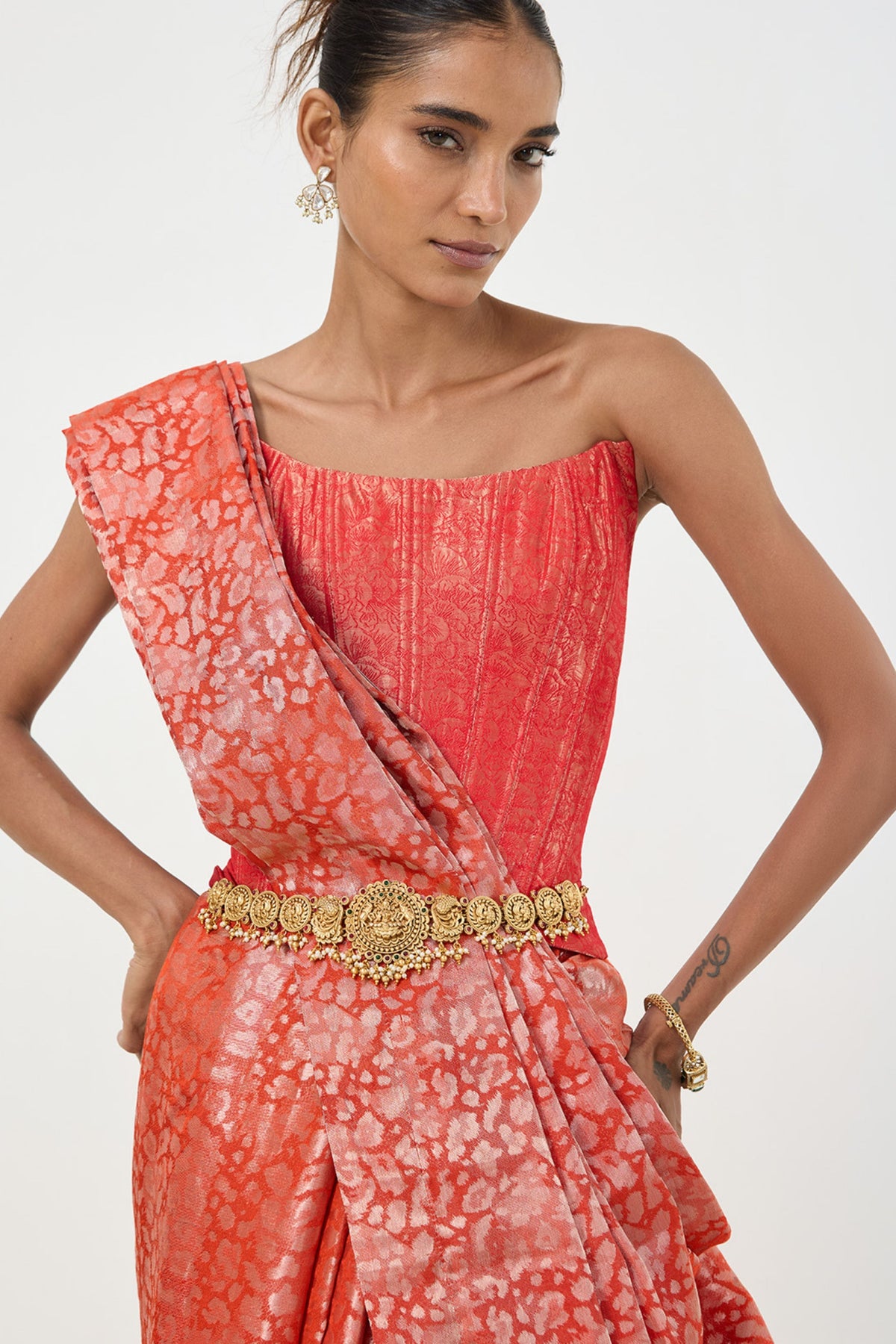Rust Orange Tissue Saree