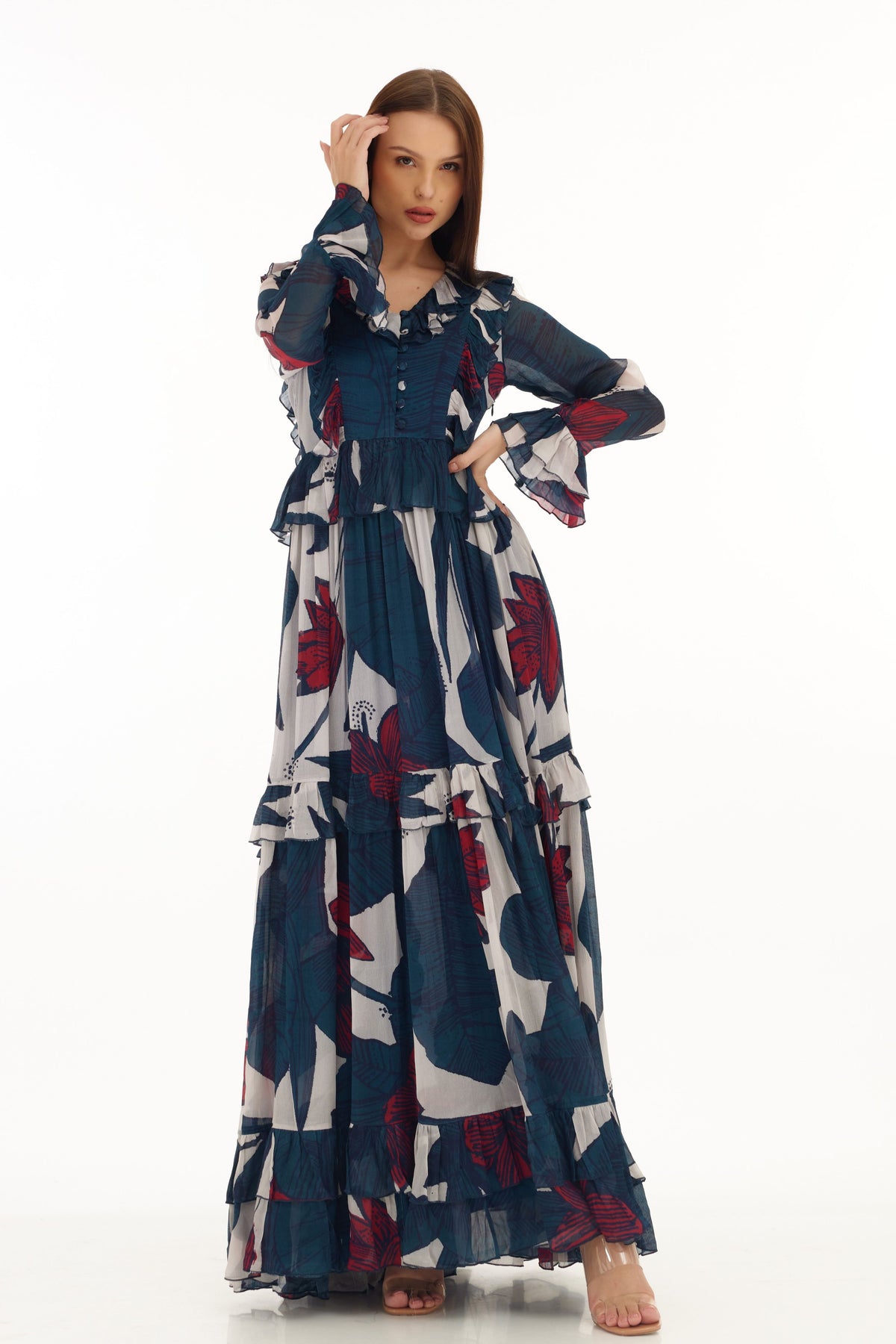 Blue and White Long Dress