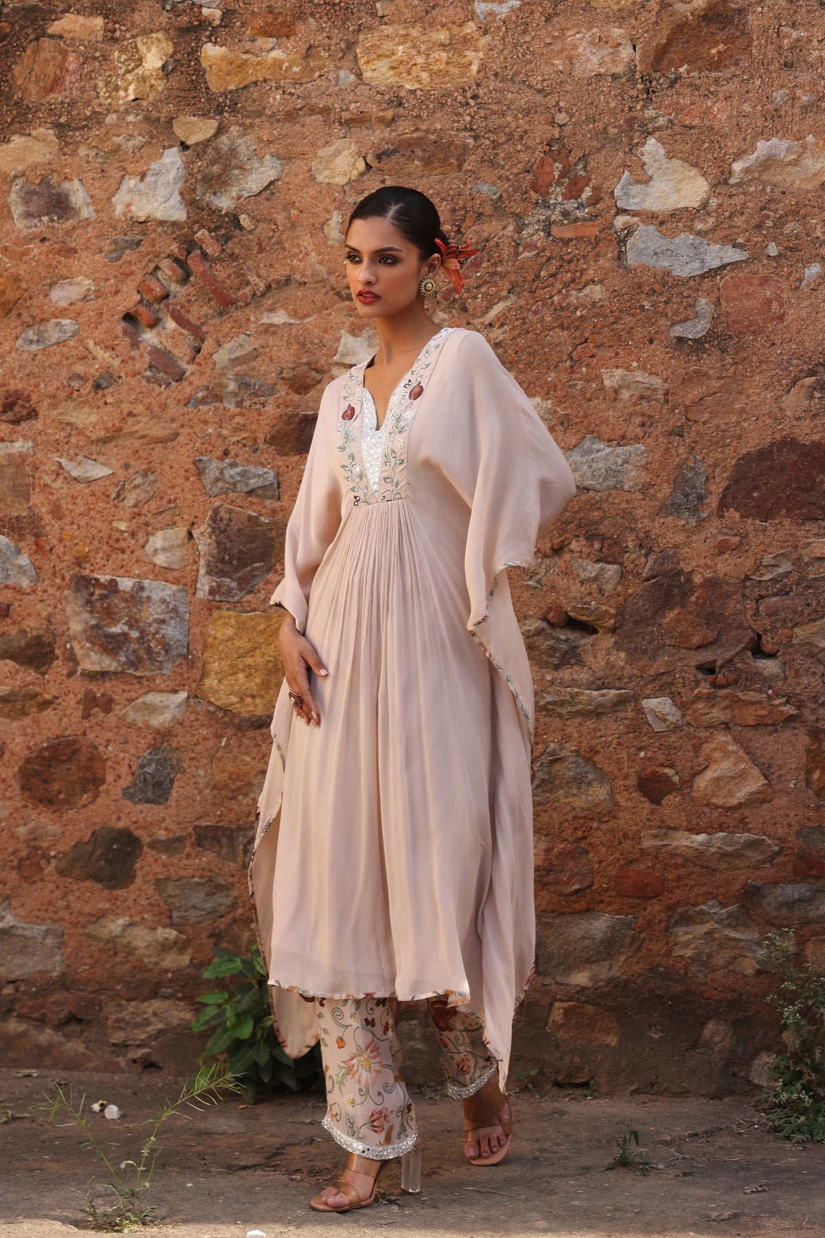 Prisha Printed Kaftan in Blush Pink