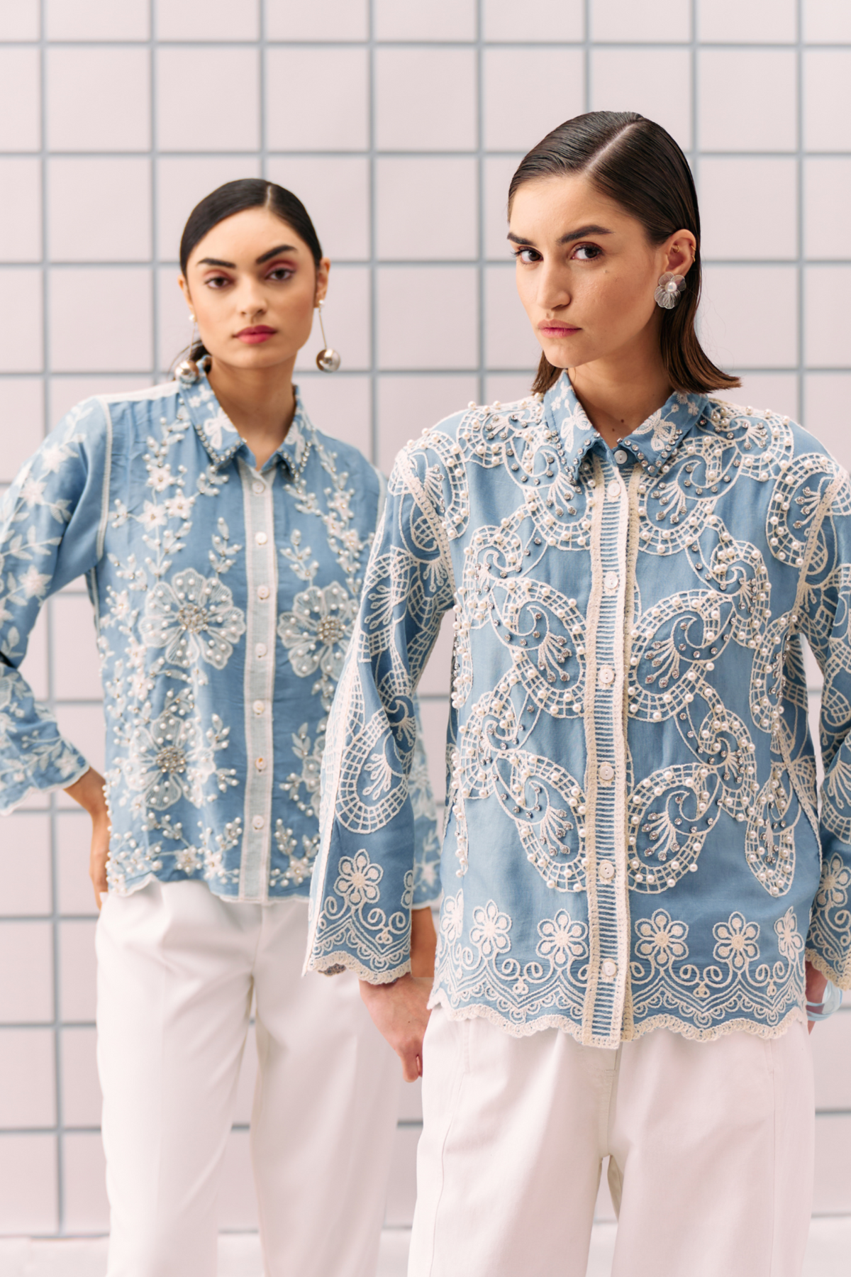 Emama Blue Embroidered Shirt