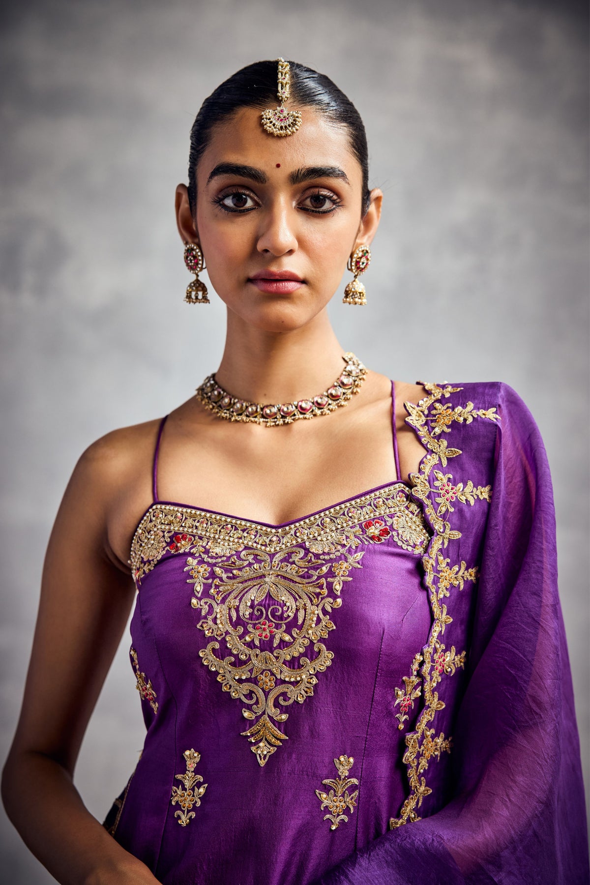 Purple and Red Sharara Set