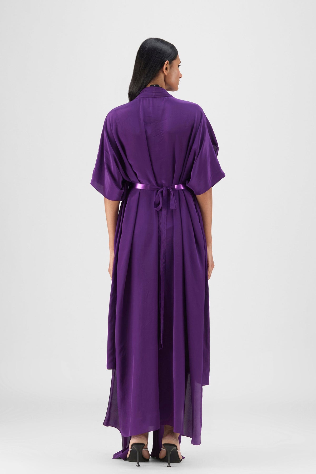 Purple Pleated Layered Gown