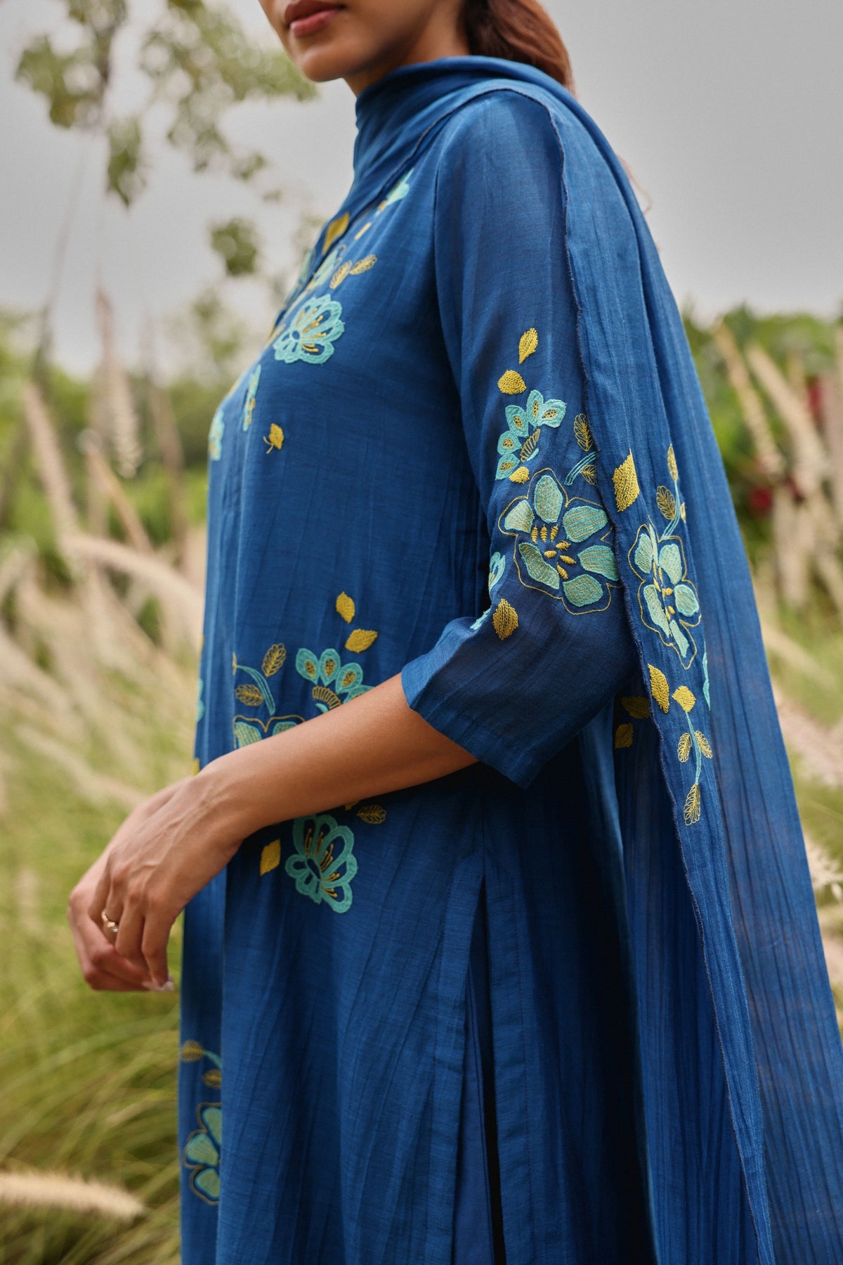 Indigo Applique Bloom Kurta Set