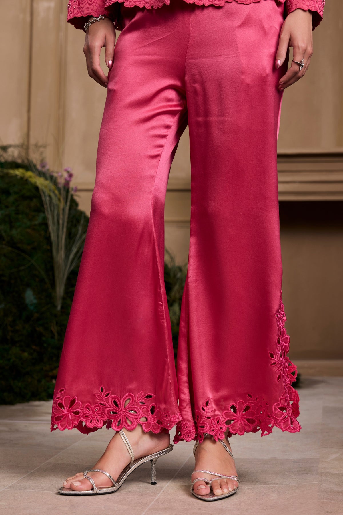 Fuchsia Cutwork Bell Bottom Pant