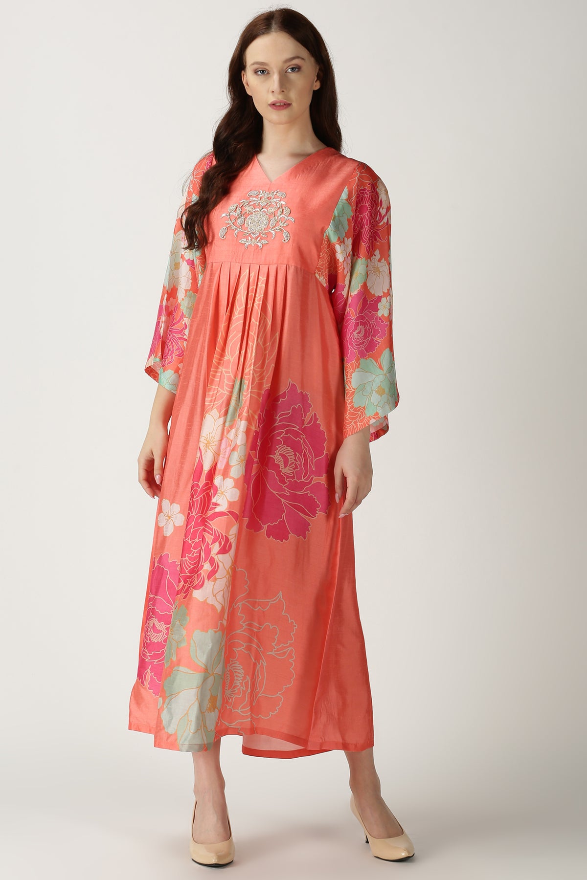 Orange zardosi butta tunic