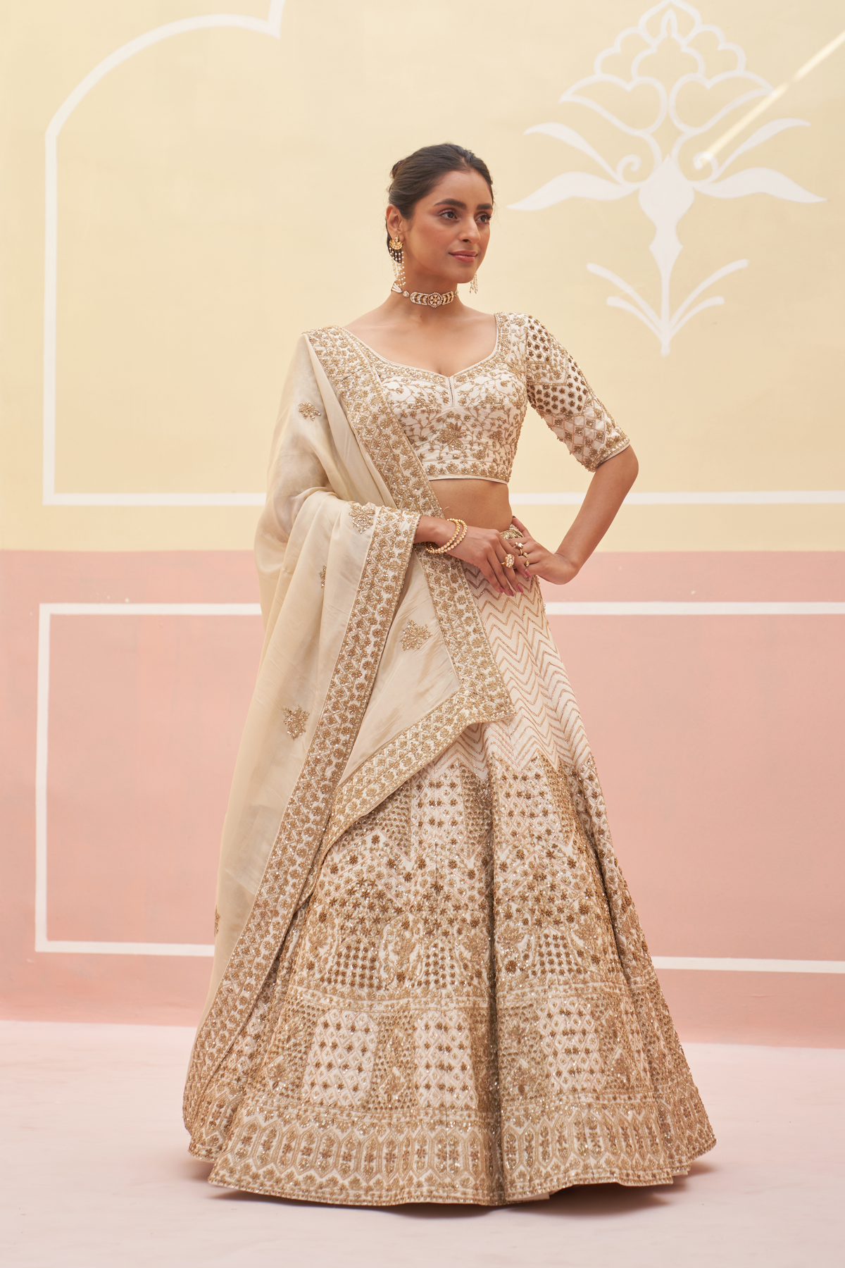 Ivory Raw Silk Lehenga Set
