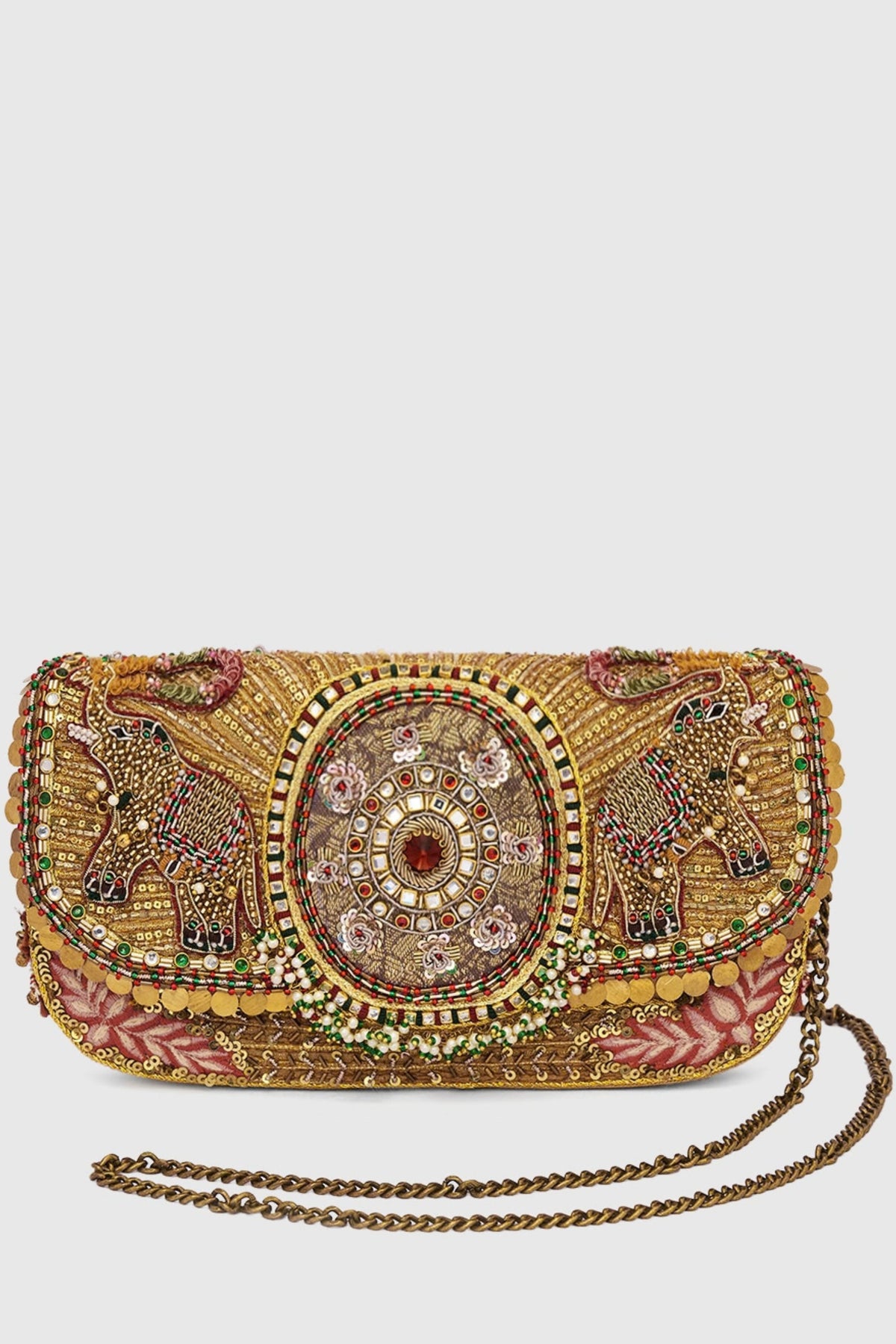 Gajah Flapover Gold  Clutch