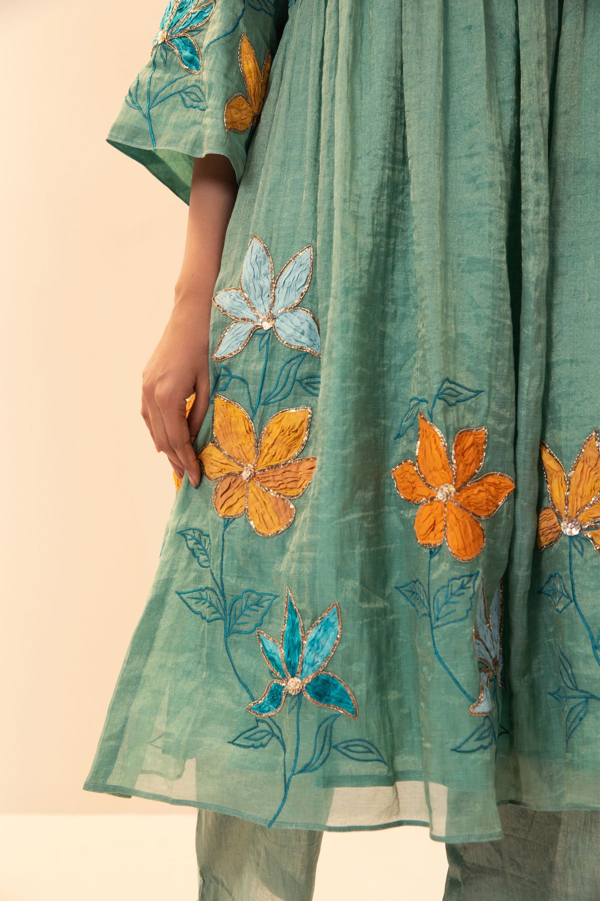 Teal Chanderi Tissue Tunic