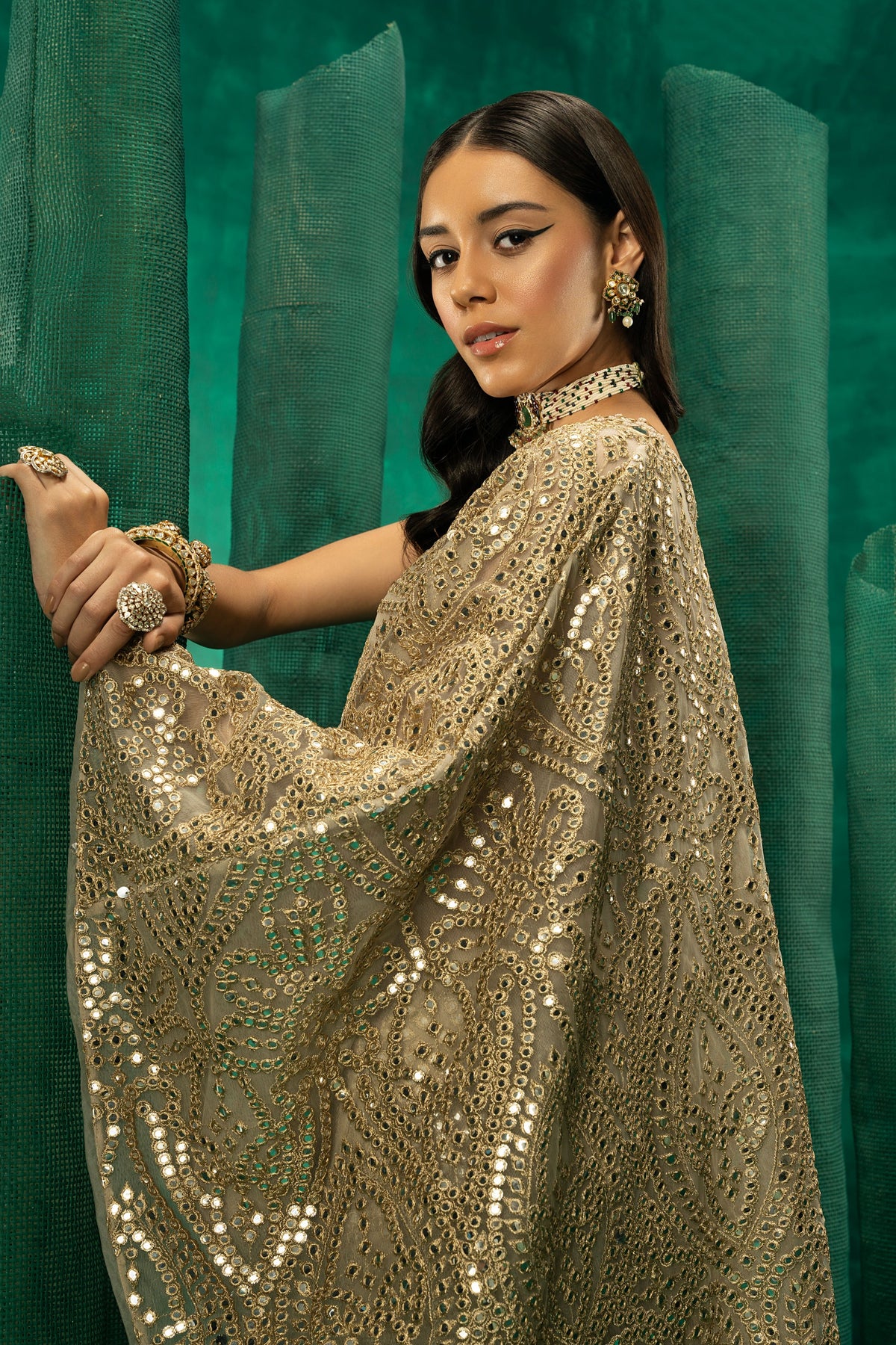Off Shoulder Embellished Cape