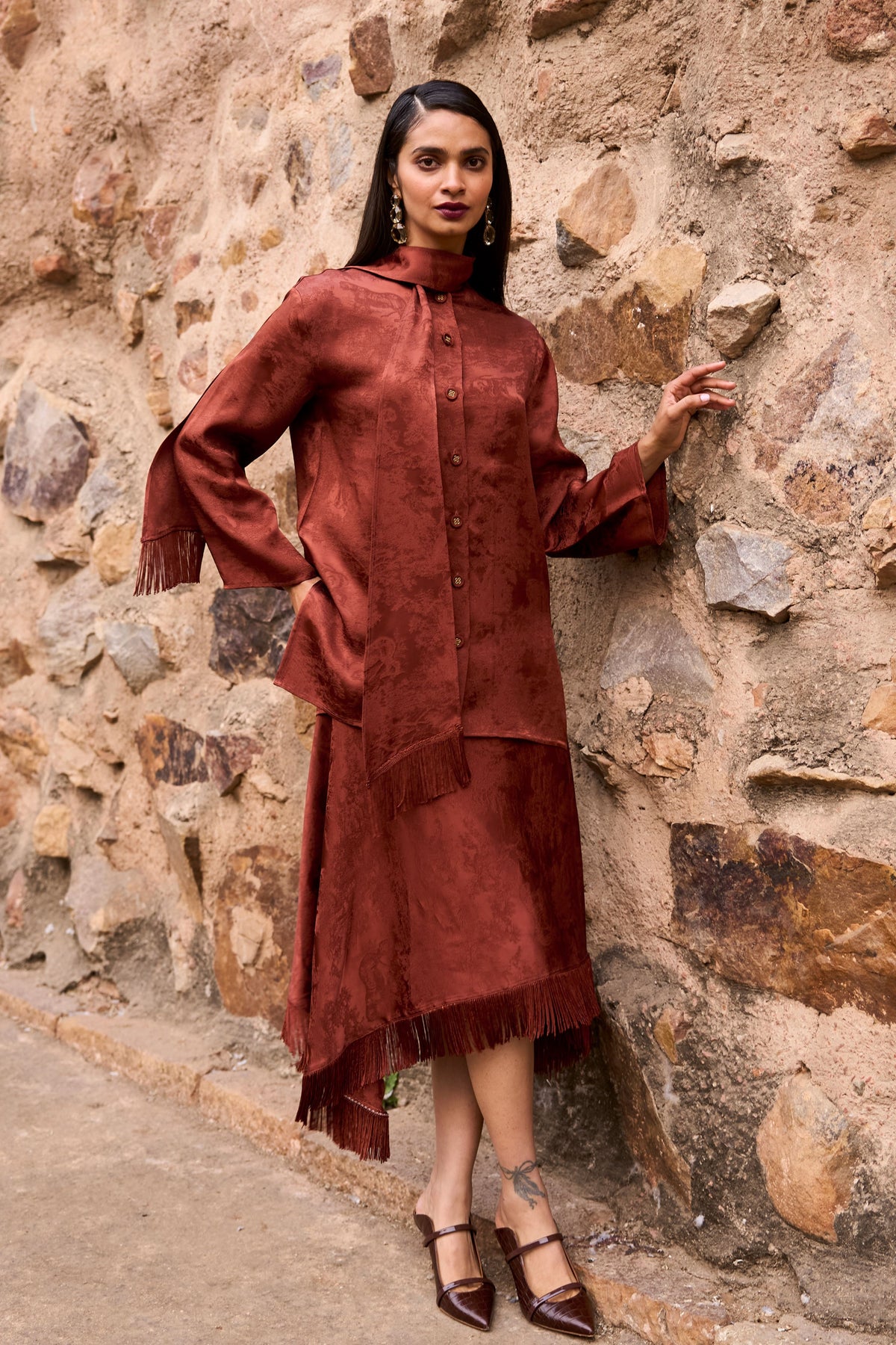 Umber Fringe Skirt Set